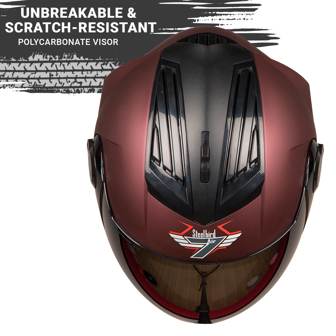 Steelbird SBA-2 7Wings ISI Certified Full Face Helmet (Matt Maroon With Chrome Silver Visor)