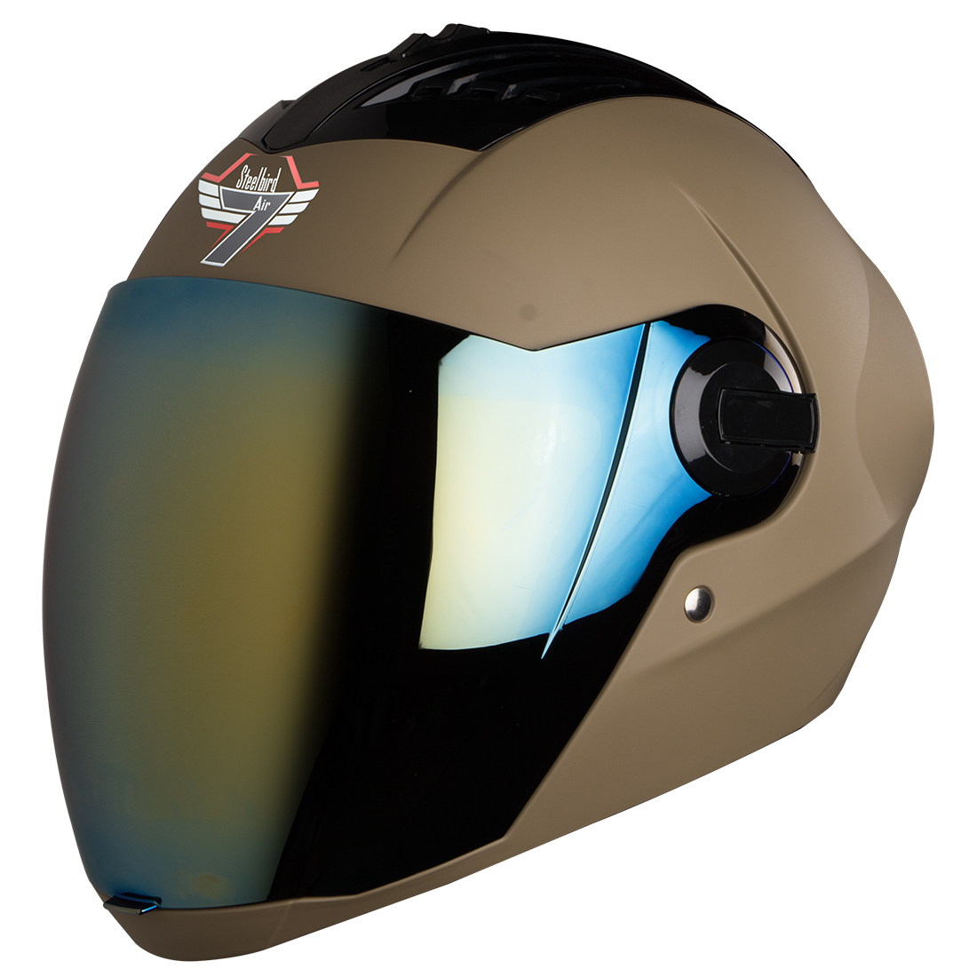 Steelbird SBA-2 7Wings ISI Certified Full Face Helmet (Matt Desert Storm With Chrome Gold Visor)