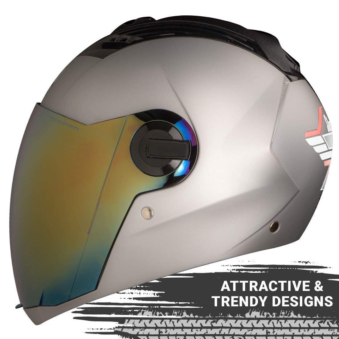 Steelbird SBA-2 7Wings ISI Certified Full Face Helmet (Matt Silver With Chrome Gold Visor)