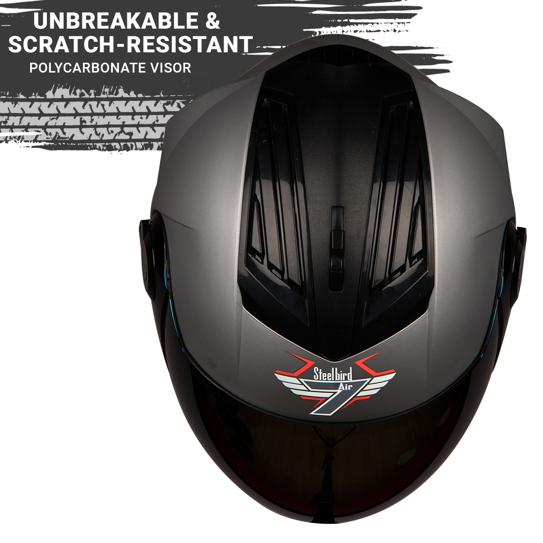 Steelbird SBA-2 7Wings ISI Certified Full Face Helmet (Matt Silver With Chrome Gold Visor)