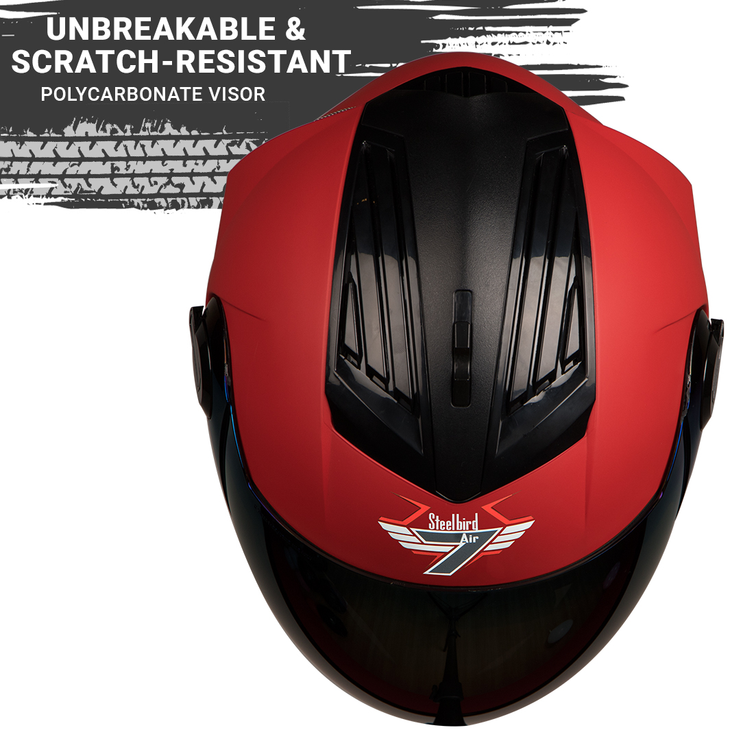 Steelbird SBA-2 7Wings ISI Certified Full Face Helmet (Matt Sports Red With Chrome Gold Visor)