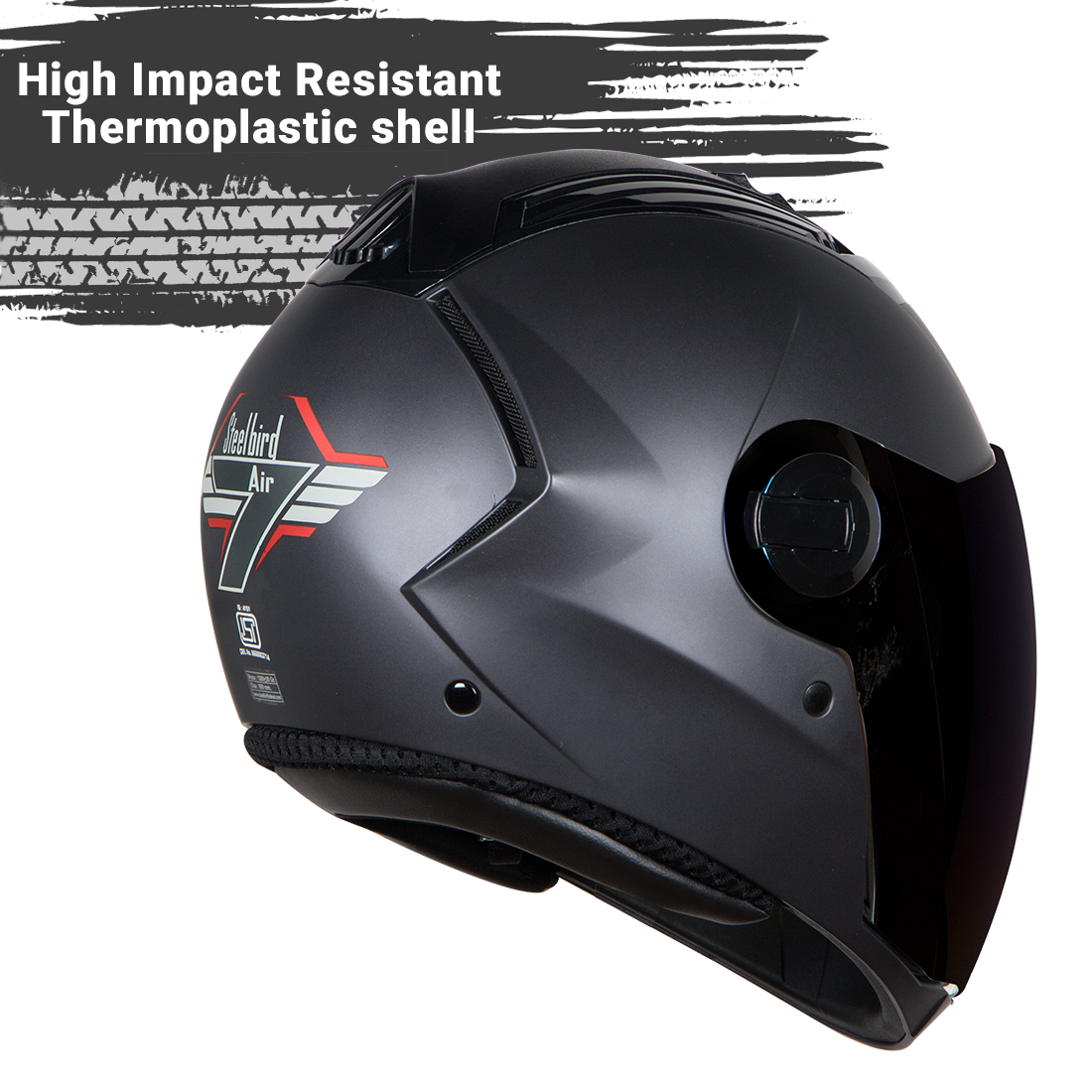Steelbird SBA-2 7Wings ISI Certified Full Face Helmet (Matt H.Grey With Chrome Blue Visor)