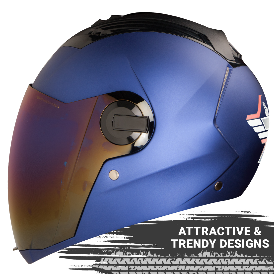 Steelbird SBA-2 7Wings ISI Certified Full Face Helmet (Matt Y.Blue With Chrome Blue Visor)