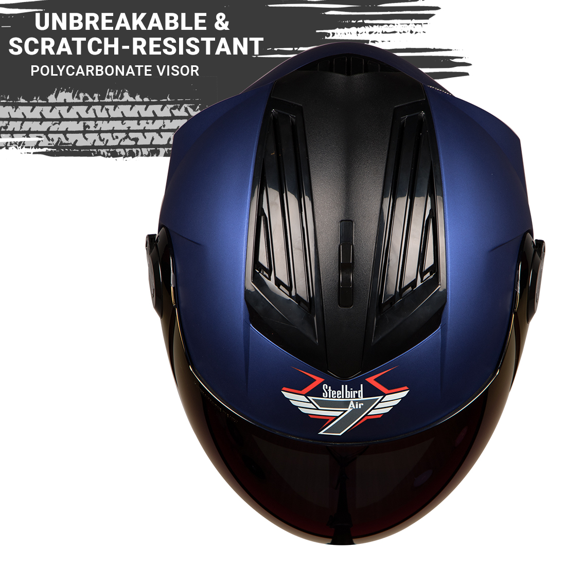Steelbird SBA-2 7Wings ISI Certified Full Face Helmet (Matt Y.Blue With Chrome Blue Visor)