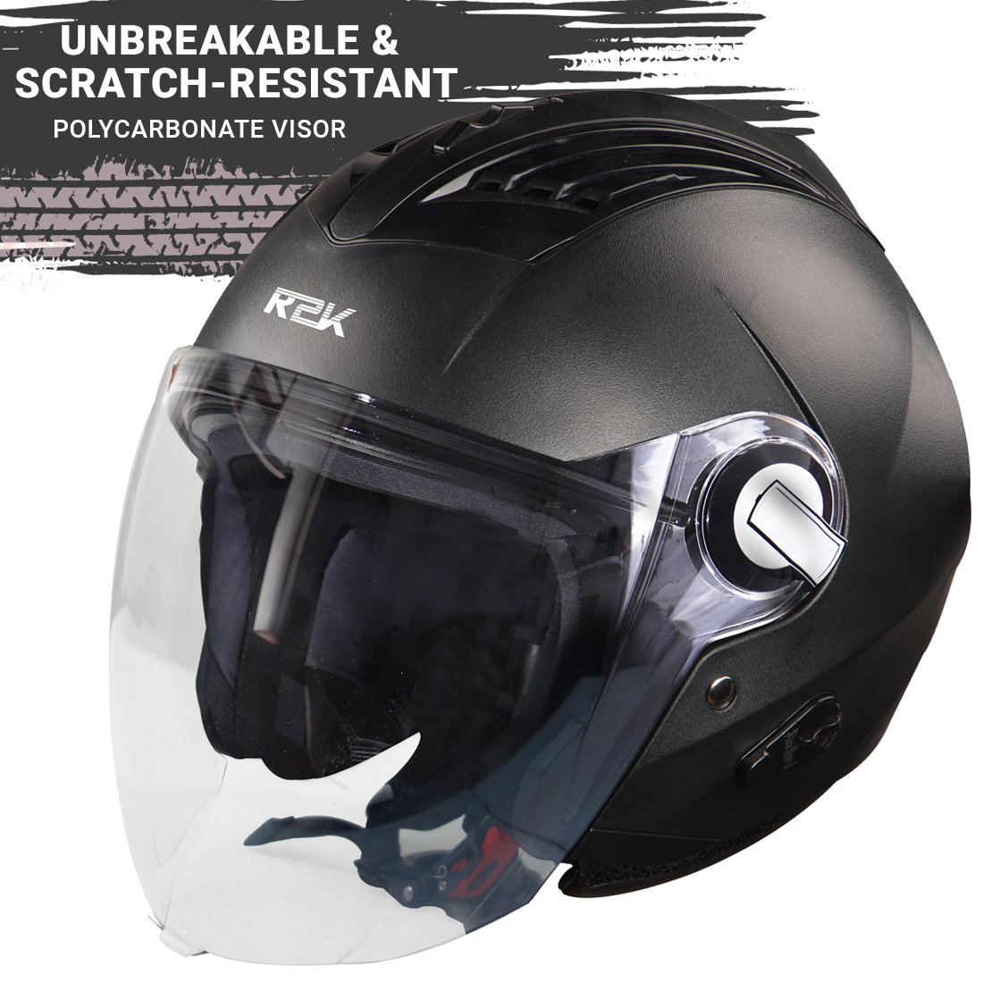 Steelbird SBA-3 R2K Classic Open Face Helmet (Black With Clear Visor)