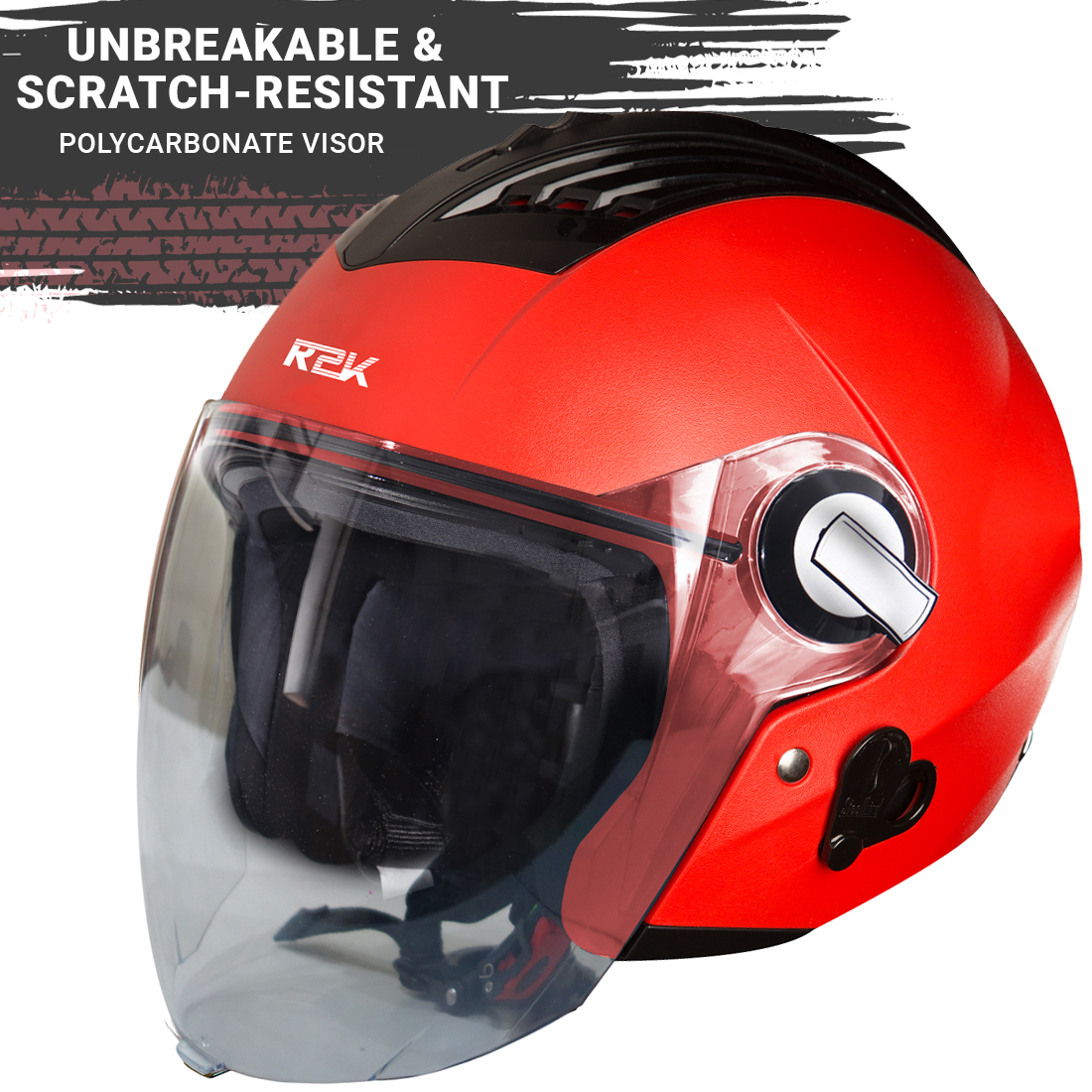 Steelbird SBA-3 R2K Classic Open Face Helmet (Red With Clear Visor)