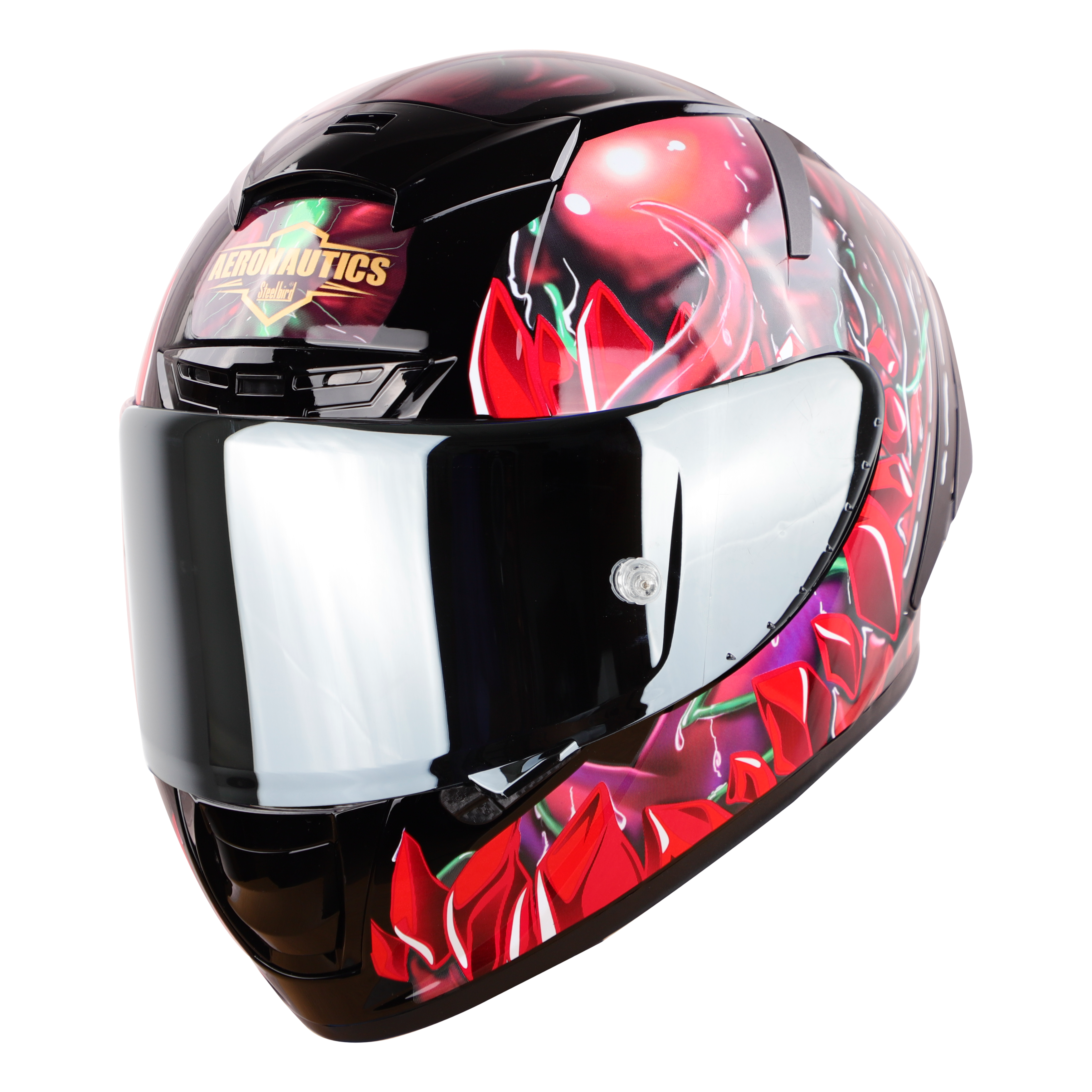 SA-2 FANTASY MAT BLACK WITH RED (FITTED WITH CLEAR VISOR EXTRA SILVER CHROME VISOR FREE & WITH ANTI-FOG SHIELD HOLDER)