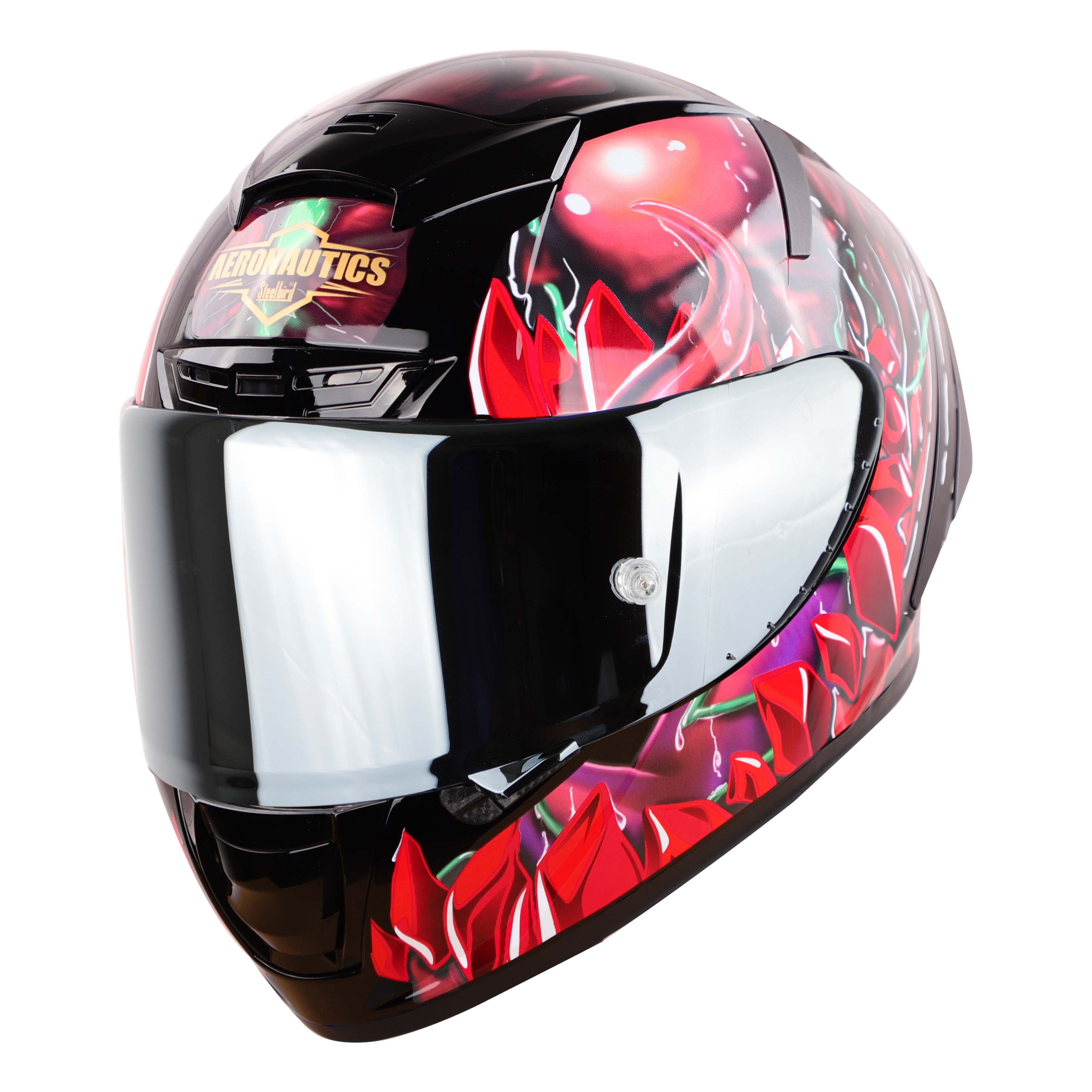 SA-2 FANTASY GOLSSY BLACK WITH RED (FITTED WITH CLEAR VISOR EXTRA SILVER CHROME VISOR FREE & WITH ANTI-FOG SHIELD HOLDER)