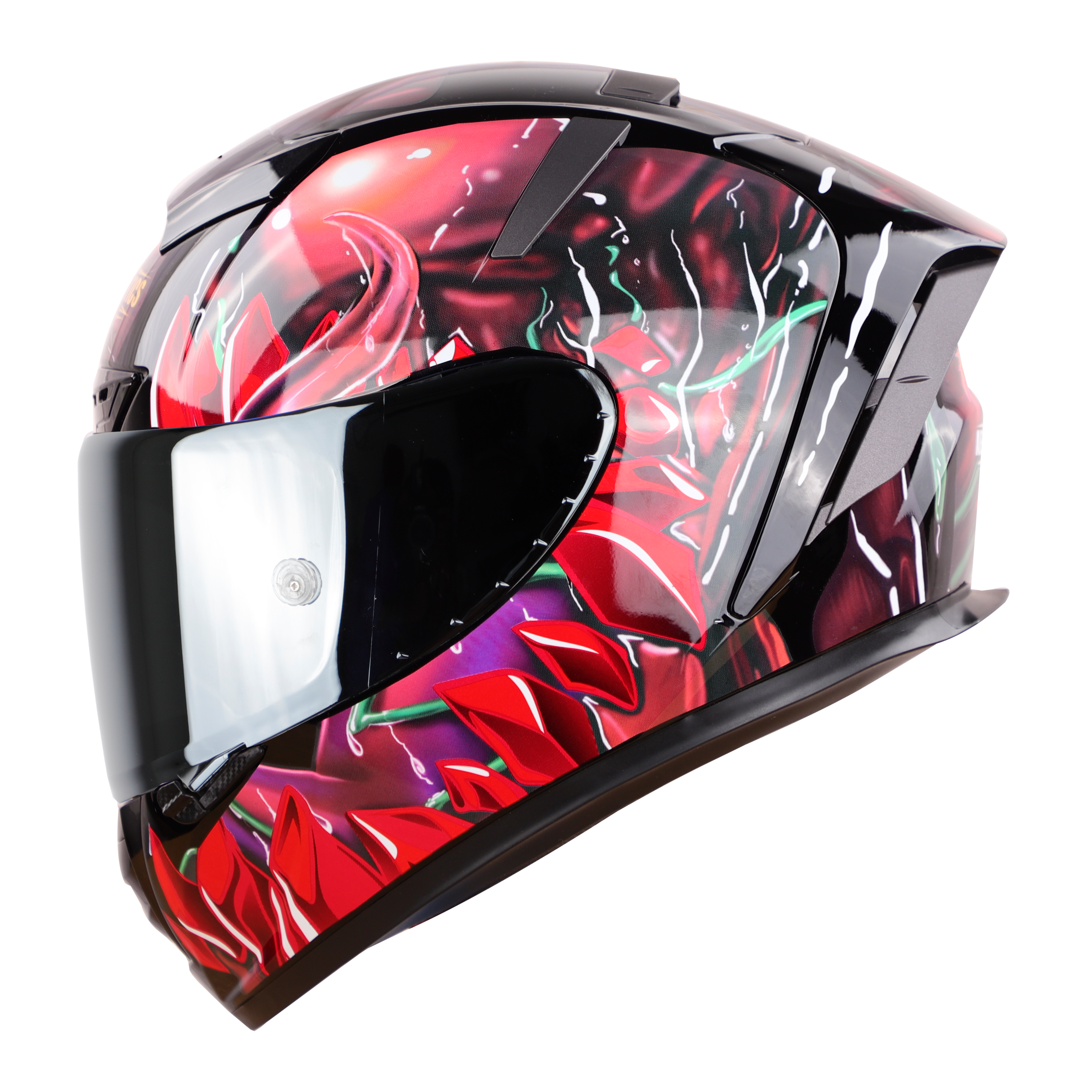 SA-2 FANTASY GOLSSY BLACK WITH RED (FITTED WITH CLEAR VISOR EXTRA SILVER CHROME VISOR FREE & WITH ANTI-FOG SHIELD HOLDER)