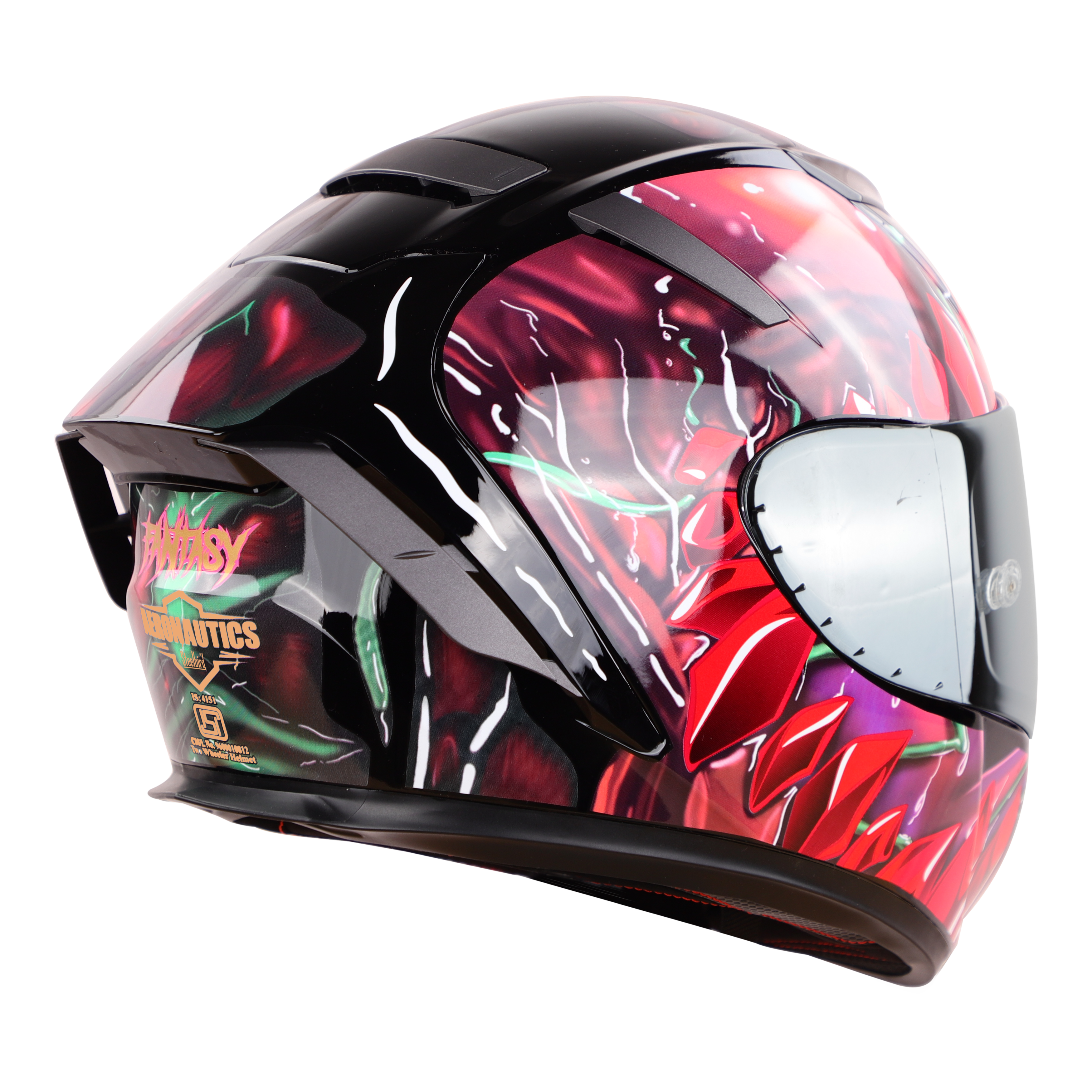 SA-2 FANTASY GOLSSY BLACK WITH RED (FITTED WITH CLEAR VISOR EXTRA SILVER CHROME VISOR FREE & WITH ANTI-FOG SHIELD HOLDER)