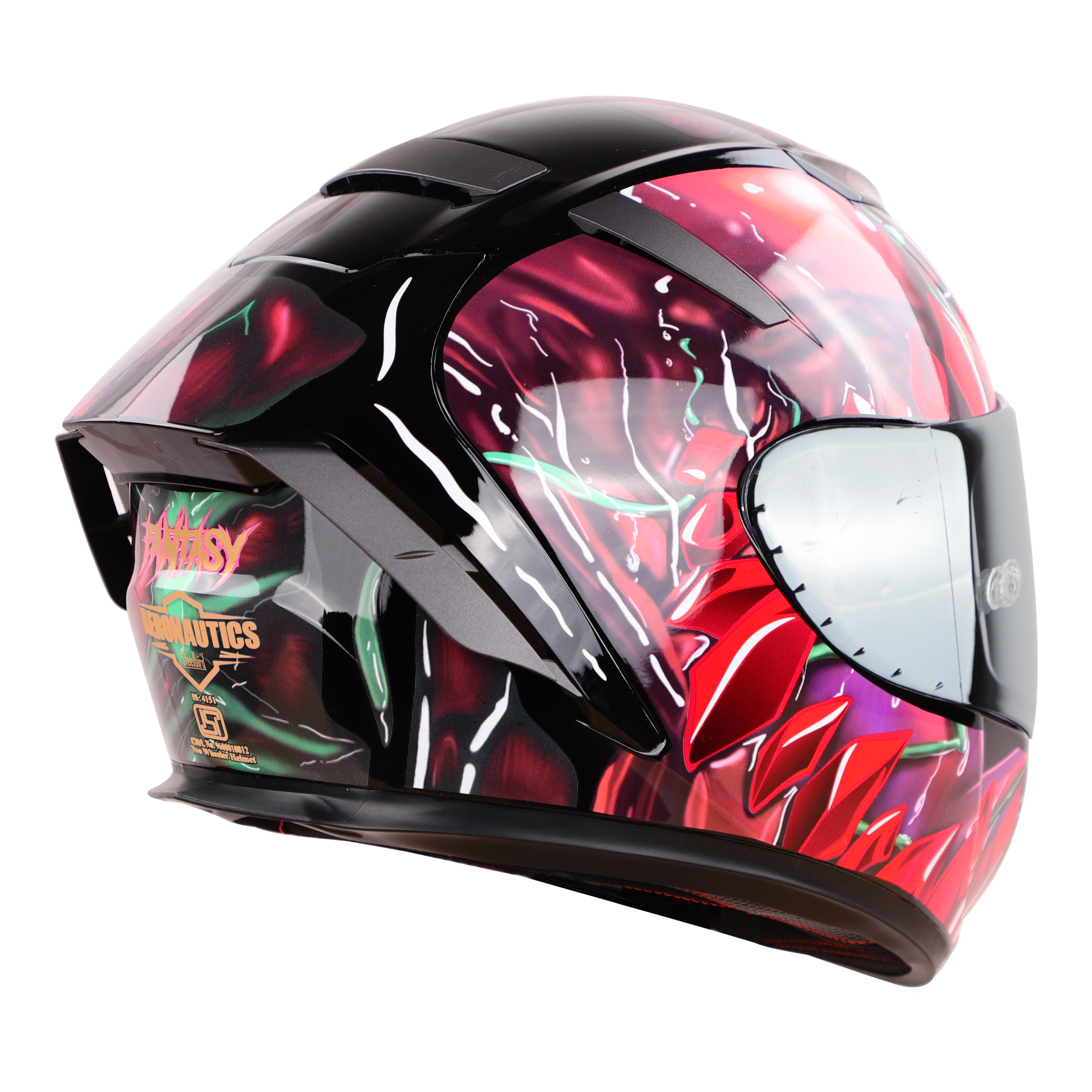 SA-2 FANTASY MAT BLACK WITH RED (FITTED WITH CLEAR VISOR EXTRA SILVER CHROME VISOR FREE & WITH ANTI-FOG SHIELD HOLDER)