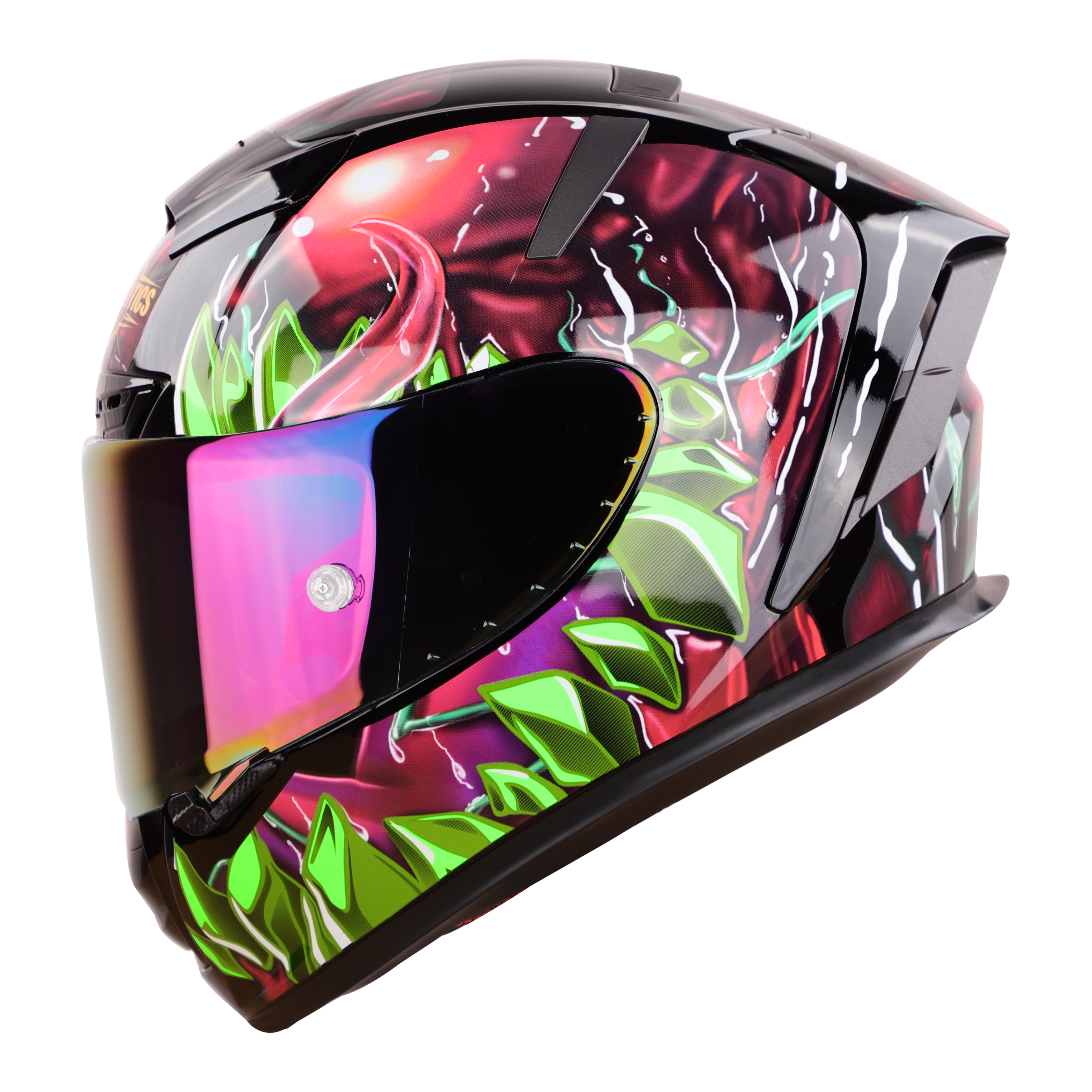 SA-2 FANTASY MAT BLACK WITH GREEN (FITTED WITH CLEAR VISOR EXTRA RAINBOW CHROME VISOR FREE & WITH ANTI-FOG SHIELD HOLDER)
