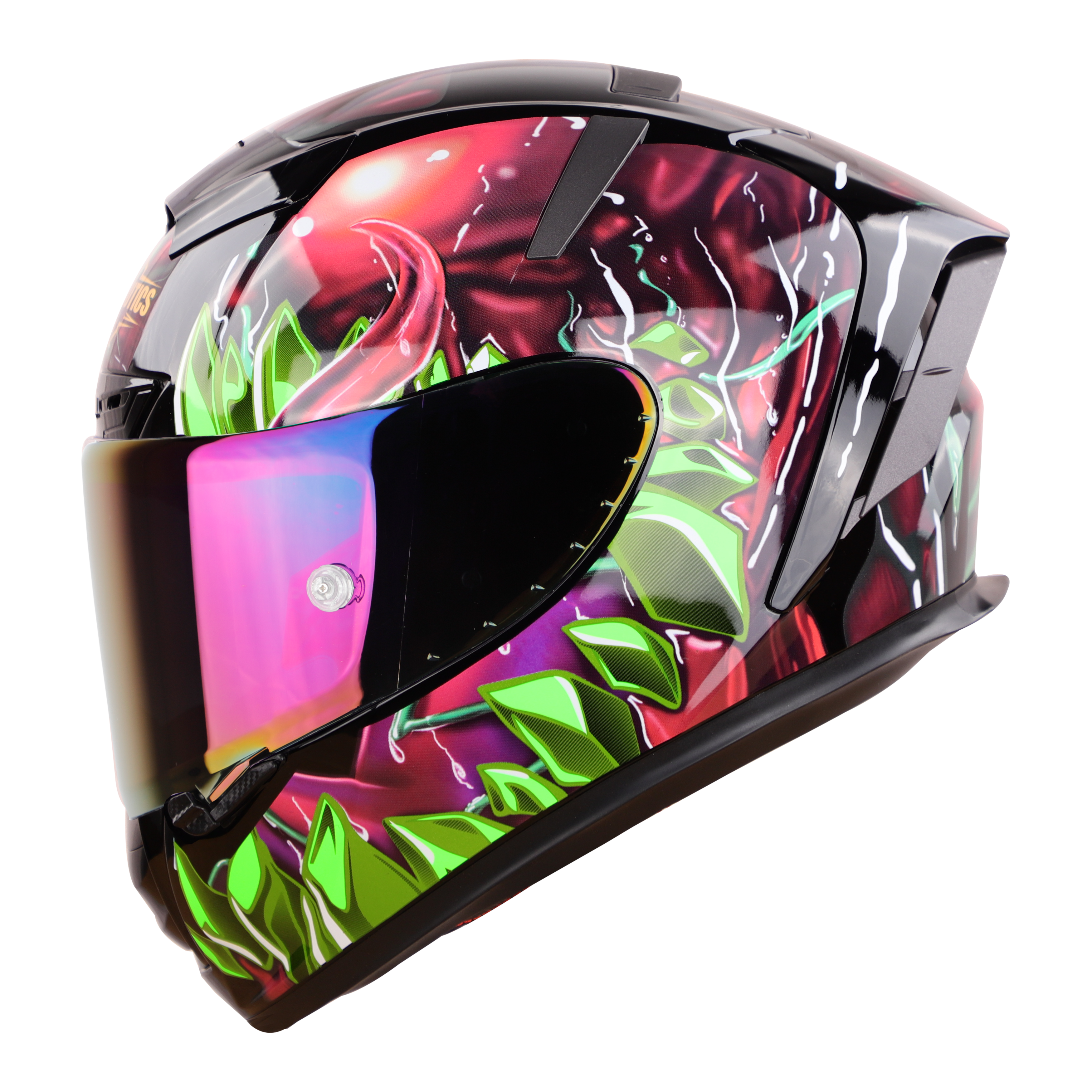 SA-2 FANTASY GLOSSY BLACK WITH GREEN (FITTED WITH CLEAR VISOR EXTRA RAINBOW CHROME VISOR FREE & WITH ANTI-FOG SHIELD HOLDER)