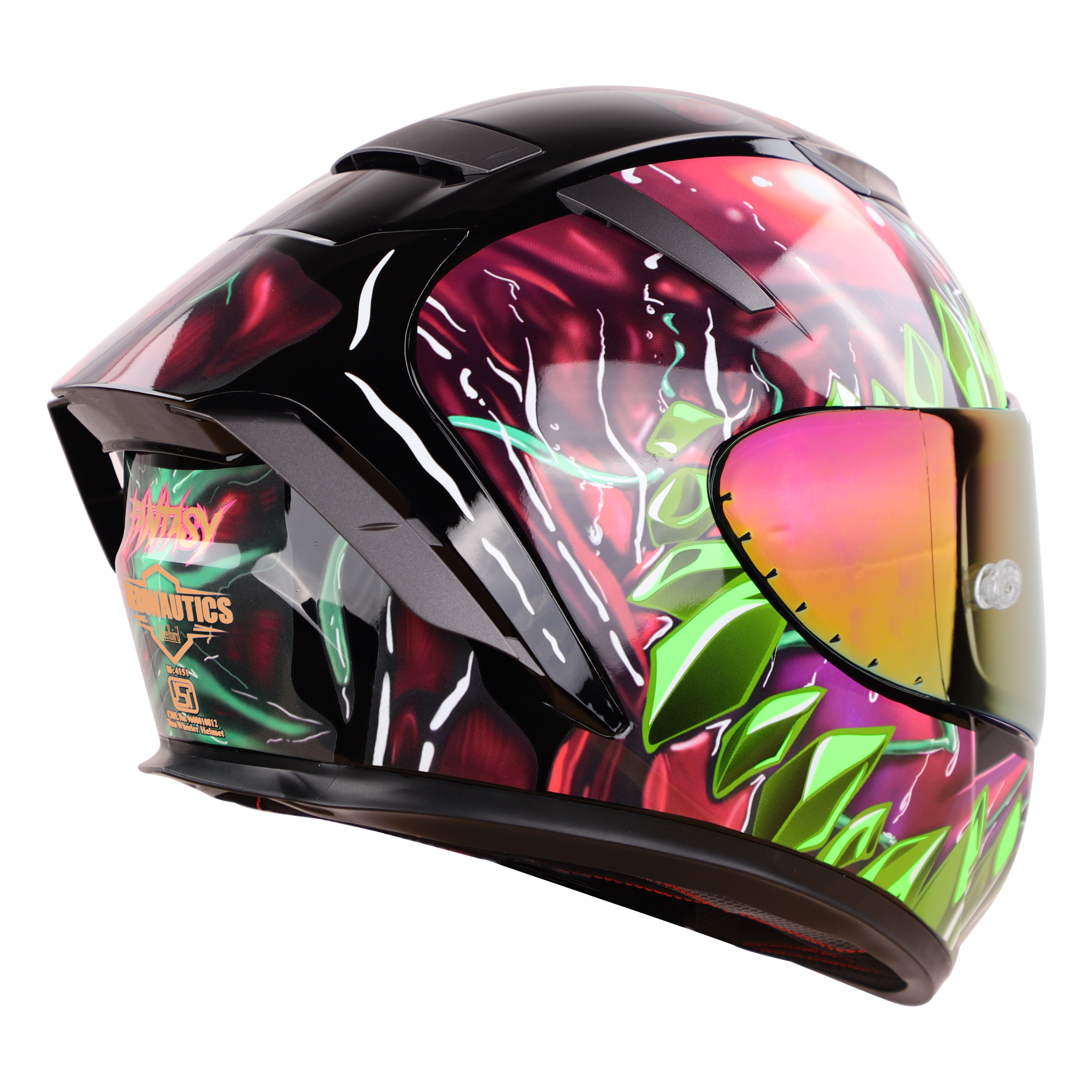 SA-2 FANTASY MAT BLACK WITH GREEN (FITTED WITH CLEAR VISOR EXTRA RAINBOW CHROME VISOR FREE & WITH ANTI-FOG SHIELD HOLDER)