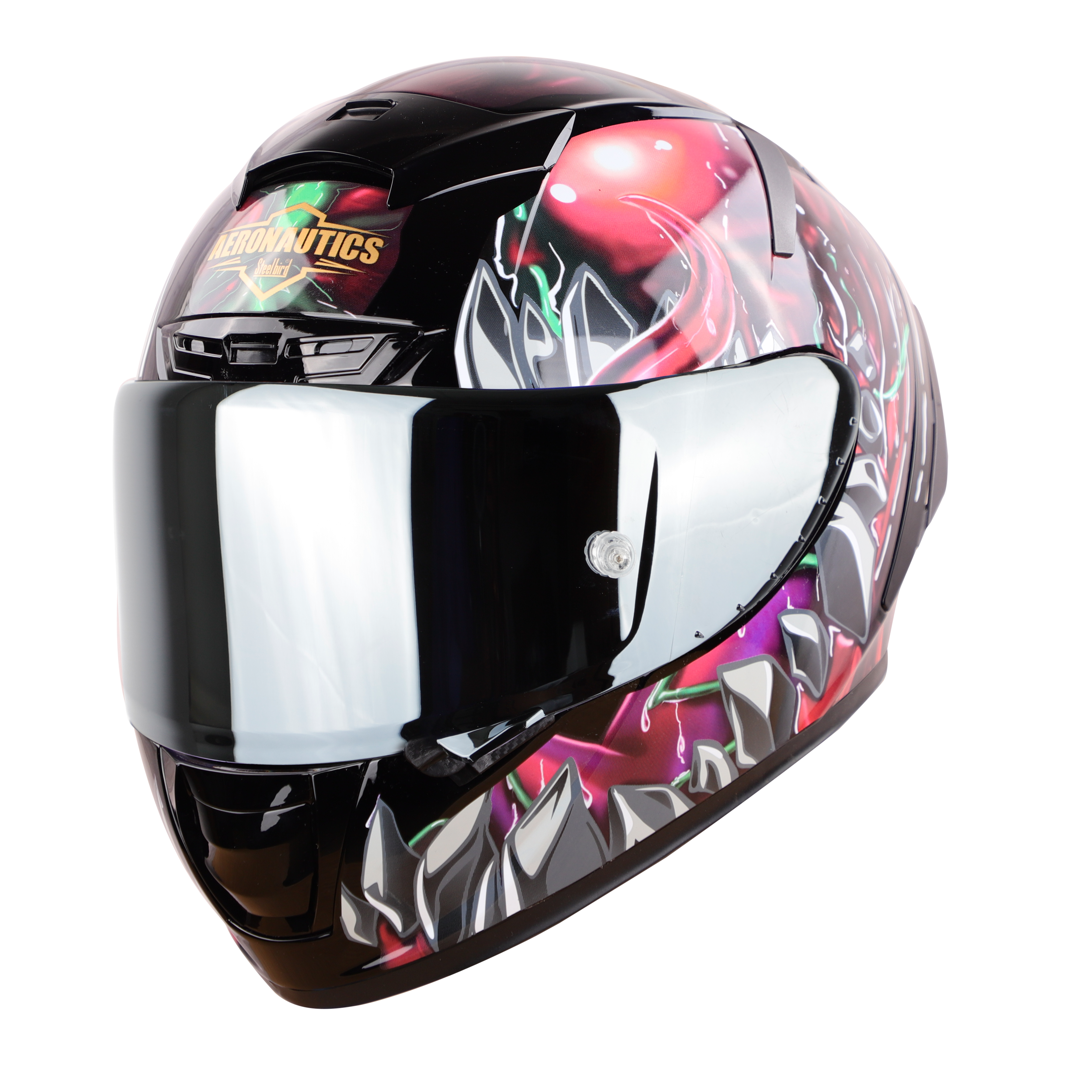 SA-2 FANTASY GLOSSY BLACK WITH GREY (FITTED WITH CLEAR VISOR EXTRA SILVER CHROME VISOR FREE & WITH ANTI-FOG SHIELD HOLDER)