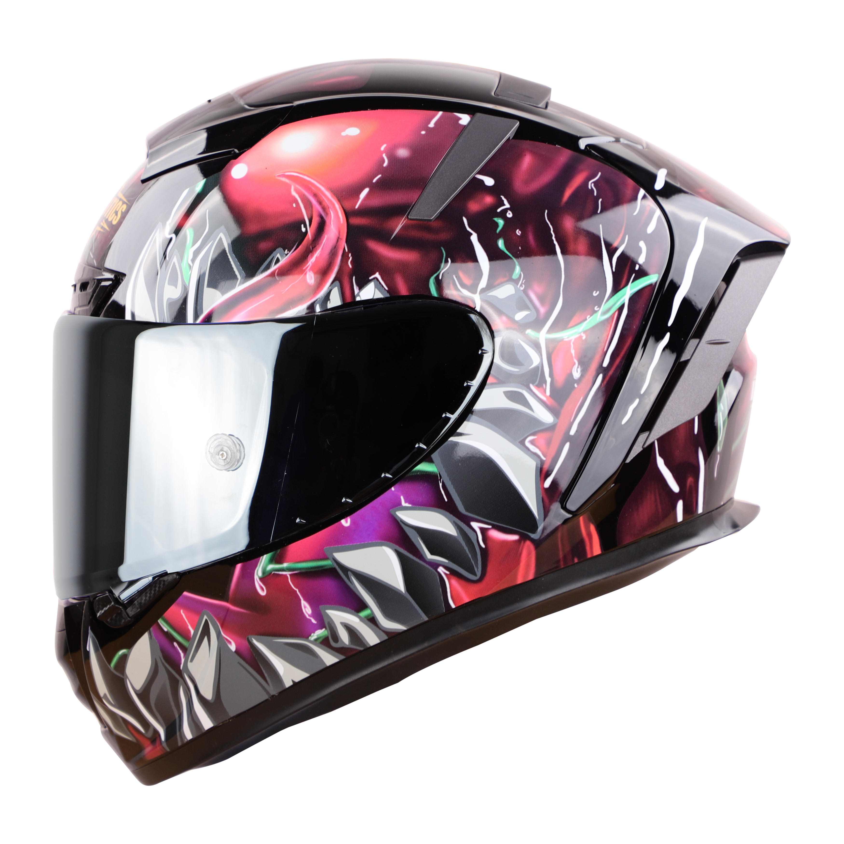 SA-2 FANTASY GLOSSY BLACK WITH GREY (FITTED WITH CLEAR VISOR EXTRA SILVER CHROME VISOR FREE & WITH ANTI-FOG SHIELD HOLDER)