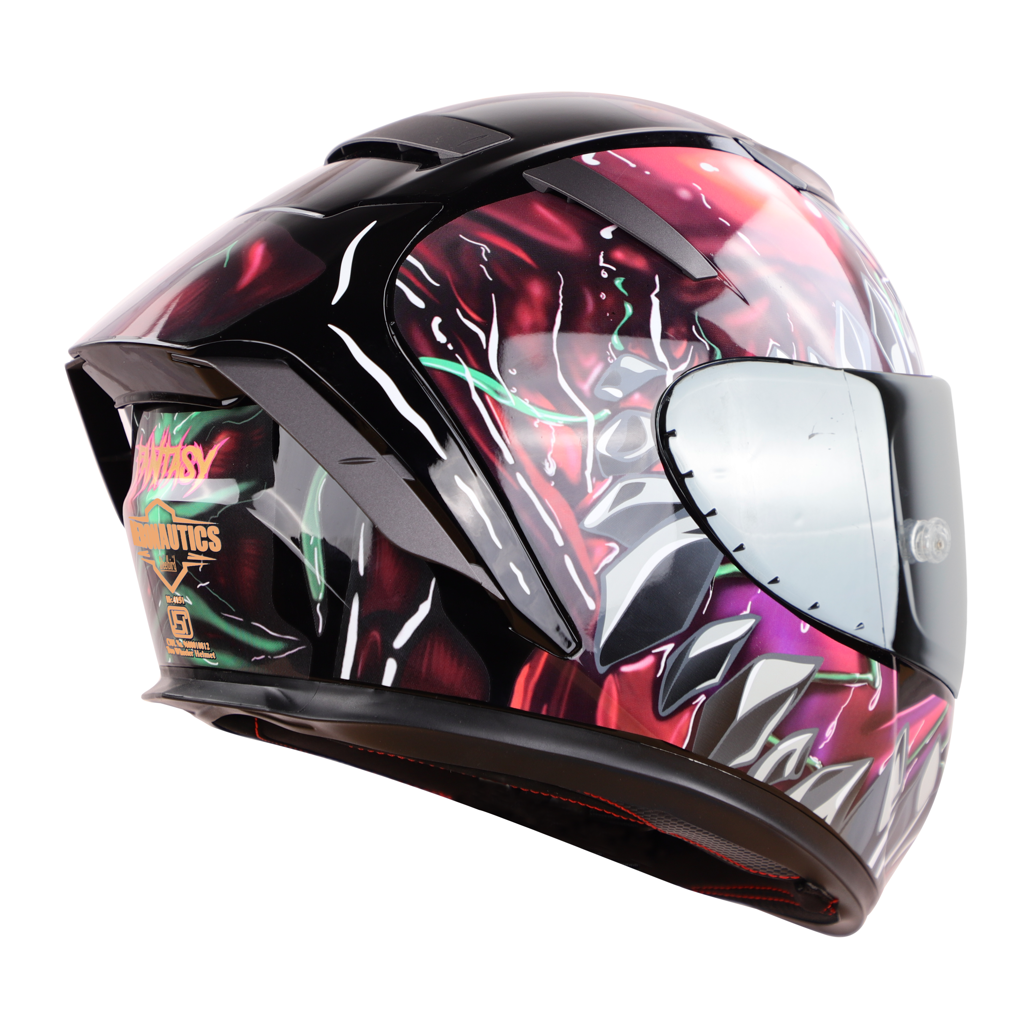 SA-2 FANTASY GLOSSY BLACK WITH GREY (FITTED WITH CLEAR VISOR EXTRA SILVER CHROME VISOR FREE & WITH ANTI-FOG SHIELD HOLDER)