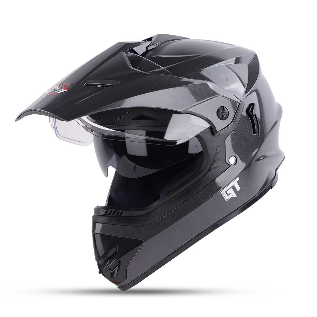 Steelbird Off Road GT ISI Certified Motocross Helmet for Men with Inner Sun Shield (Glossy Axis Grey with Clear Visor)