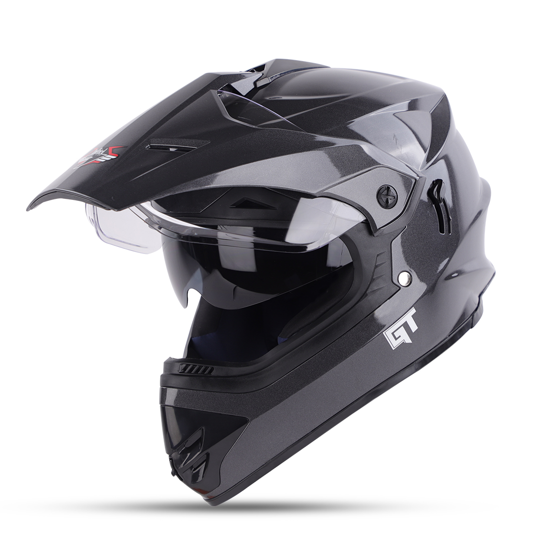 Steelbird Off Road GT ISI Certified Motocross Helmet For Men With Inner Sun Shield (Glossy Axis Grey With Clear Visor)