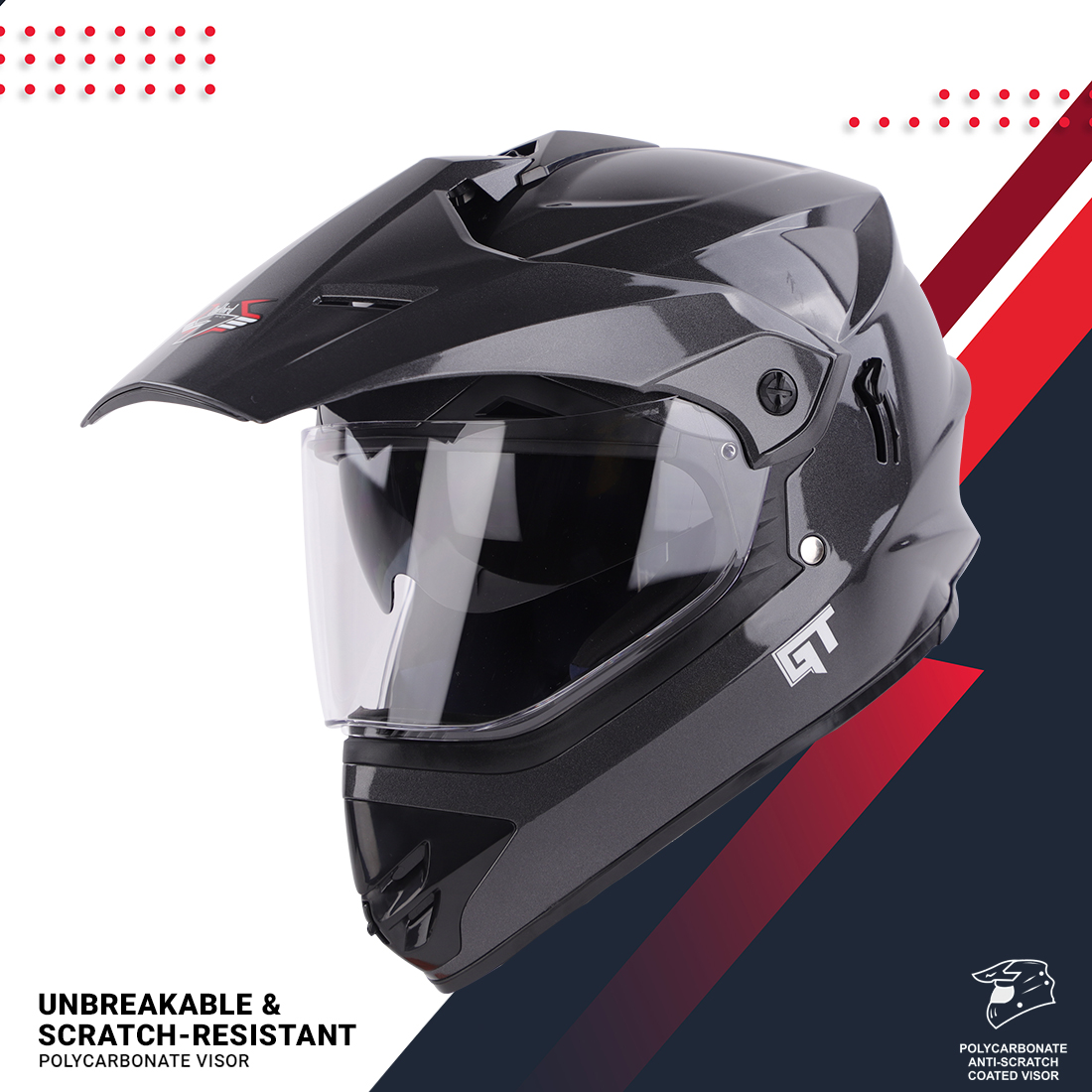 Steelbird Off Road GT ISI Certified Motocross Helmet For Men With Inner Sun Shield (Glossy Axis Grey With Clear Visor)