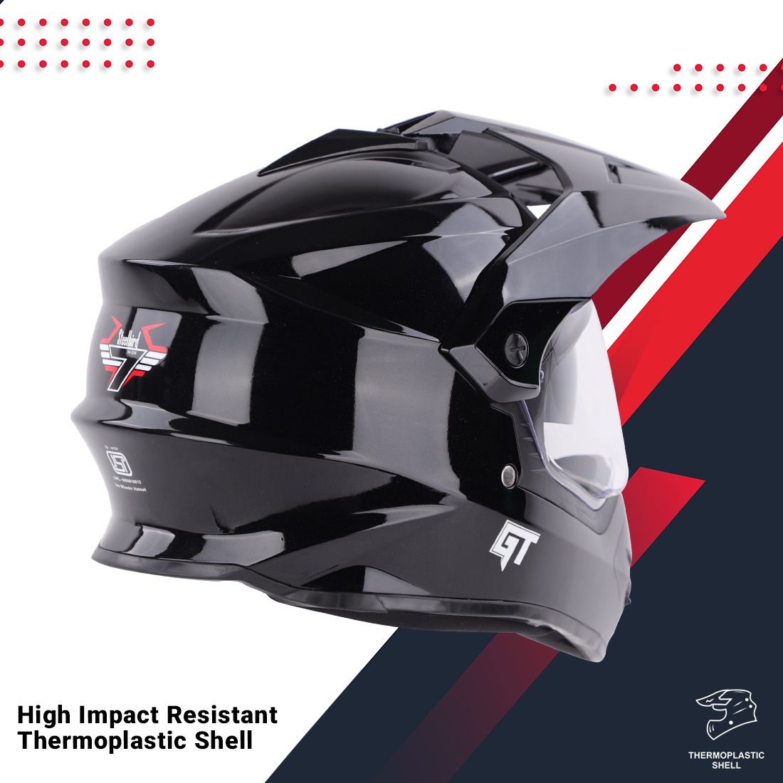 Steelbird Off Road GT ISI Certified Motocross Helmet For Men With Inner Sun Shield (Glossy Black With Clear Visor)