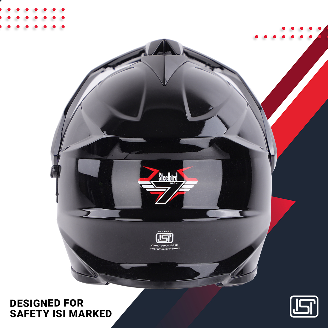 Steelbird Off Road GT ISI Certified Motocross Helmet For Men With Inner Sun Shield (Glossy Black With Clear Visor)