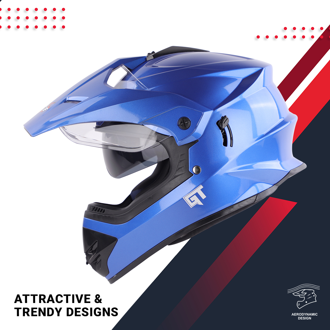 Steelbird Off Road GT ISI Certified Motocross Helmet For Men With Inner Sun Shield (Glossy Y.Blue With Clear Visor)