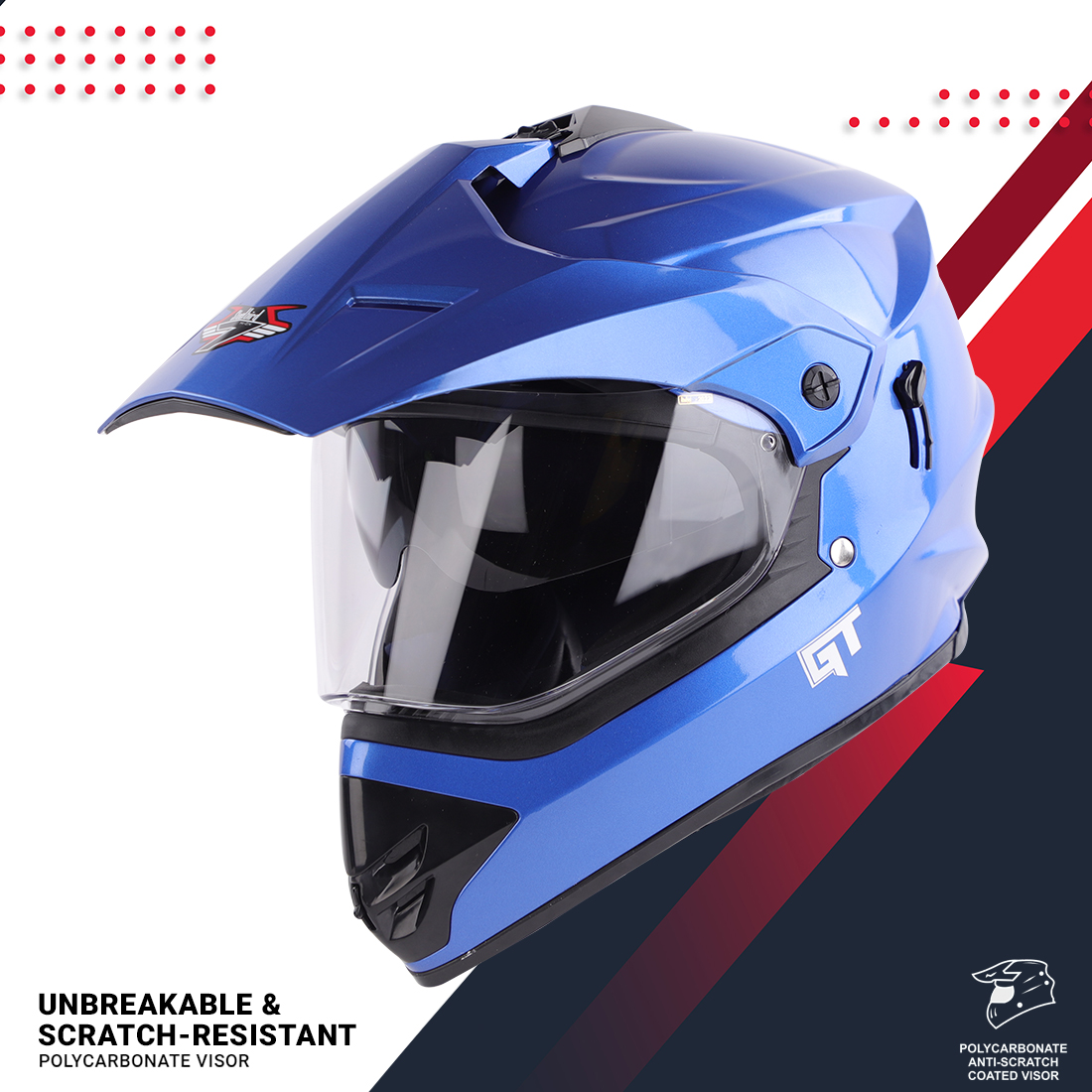 Steelbird Off Road GT ISI Certified Motocross Helmet For Men With Inner Sun Shield (Glossy Y.Blue With Clear Visor)