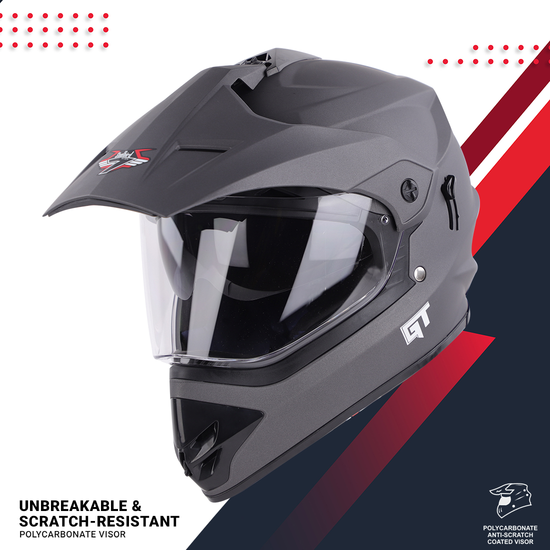 Steelbird Off Road GT ISI Certified Motocross Helmet For Men With Inner Sun Shield (Matt Axis Grey With Clear Visor)