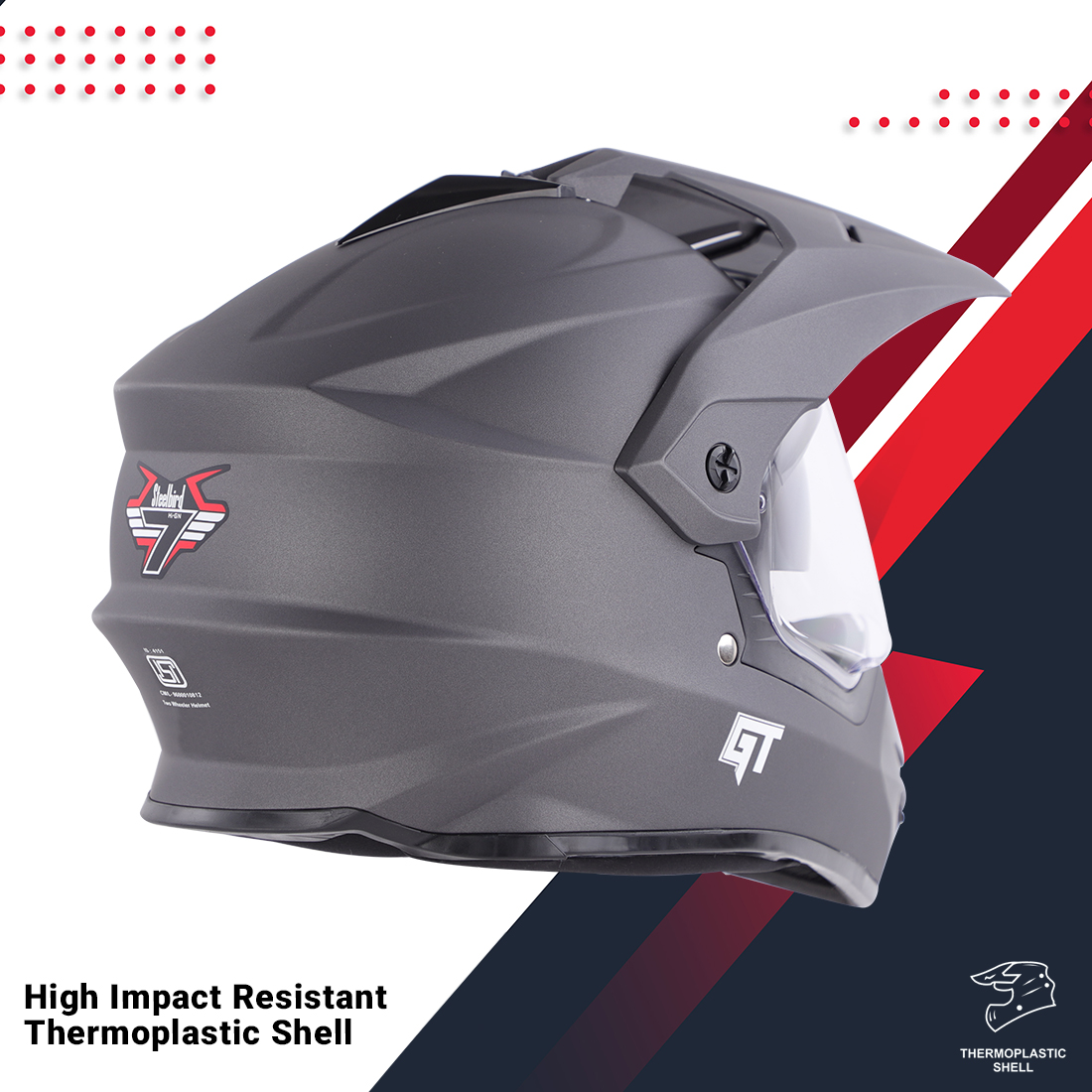 Steelbird Off Road GT ISI Certified Motocross Helmet For Men With Inner Sun Shield (Matt Axis Grey With Clear Visor)