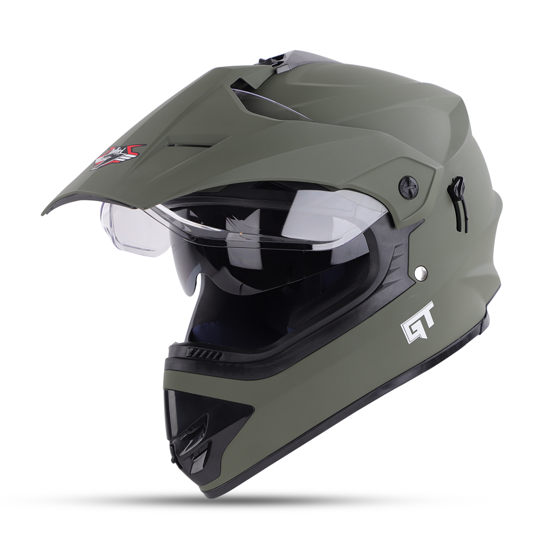 Steelbird Off Road GT ISI Certified Motocross Helmet For Men With Inner Sun Shield (Matt Battle Green With Clear Visor)