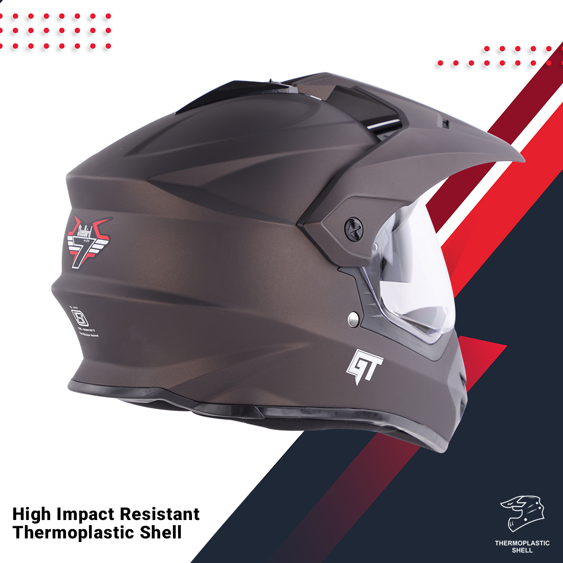 Steelbird Off Road GT ISI Certified Motocross Helmet For Men With Inner Sun Shield (Matt Royal Brown With Clear Visor)