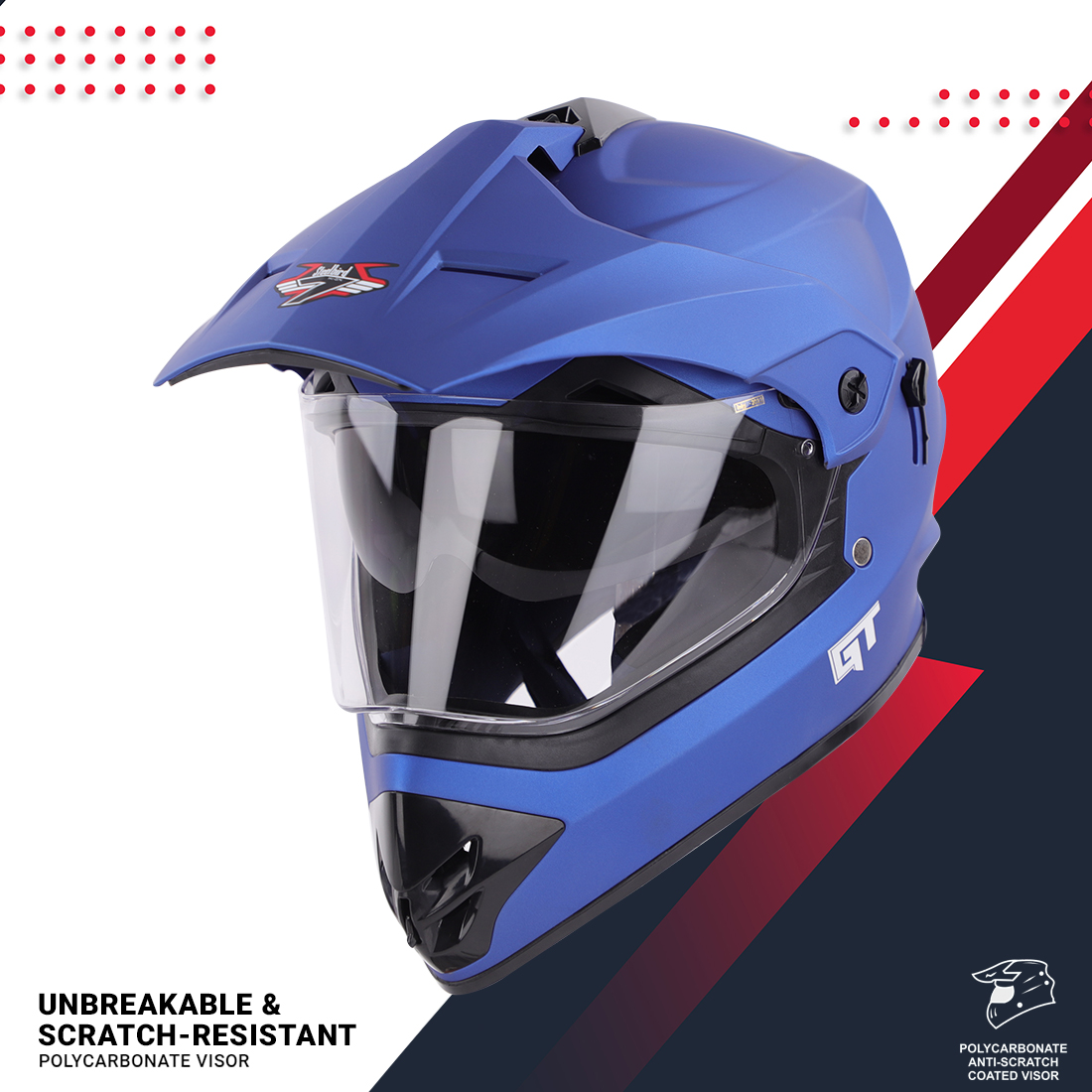 Steelbird Off Road GT ISI Certified Motocross Helmet For Men With Inner Sun Shield (Matt Y.Blue With Clear Visor)