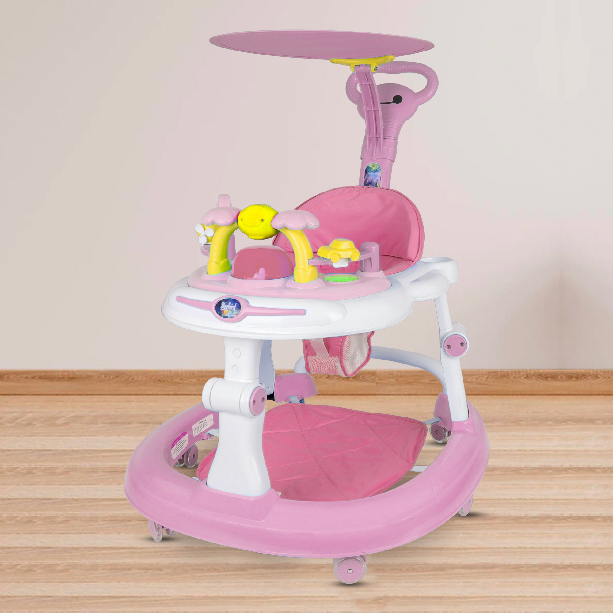 PINK BABY WALKER WITH SUN SHIELD