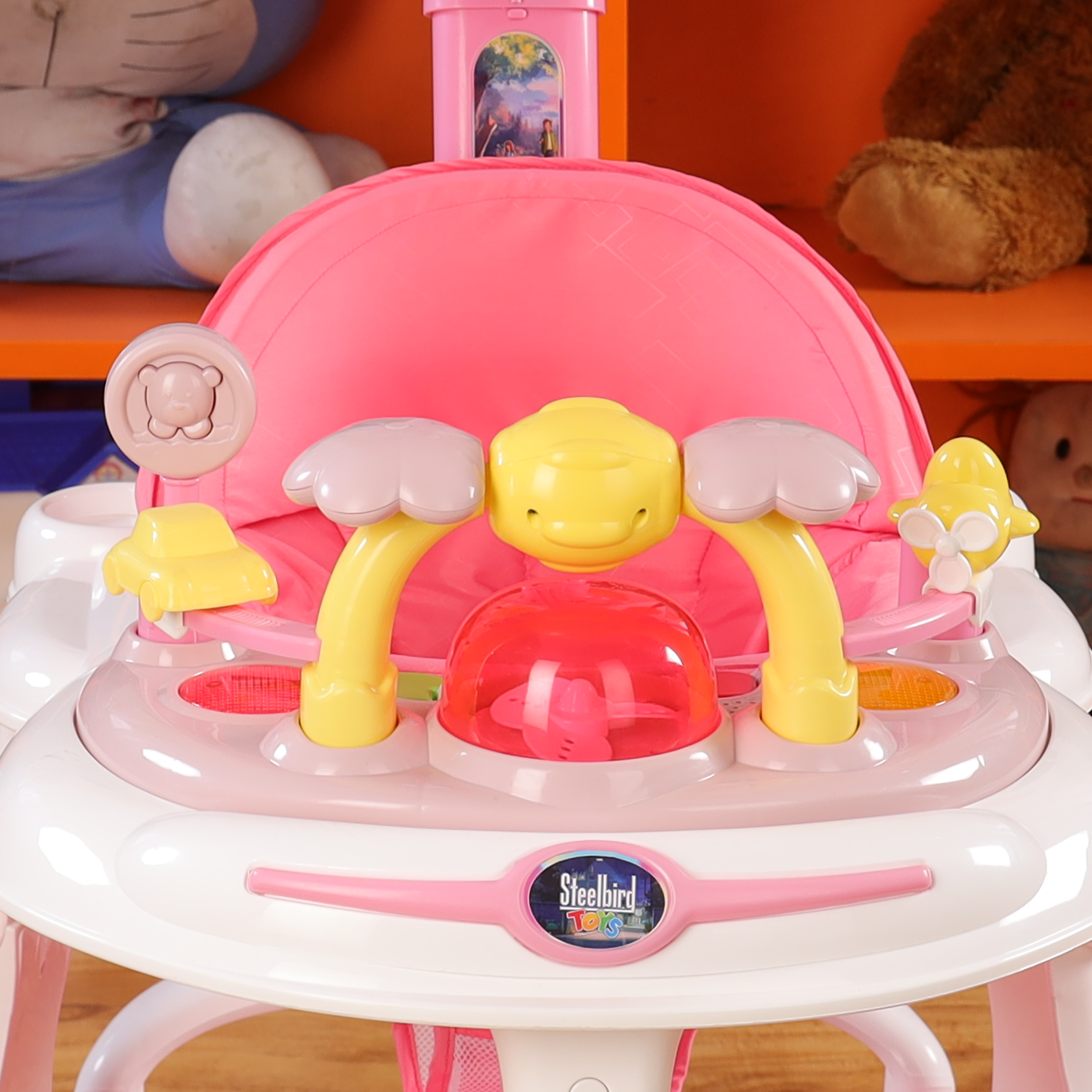 PINK BABY WALKER WITH SUN SHIELD