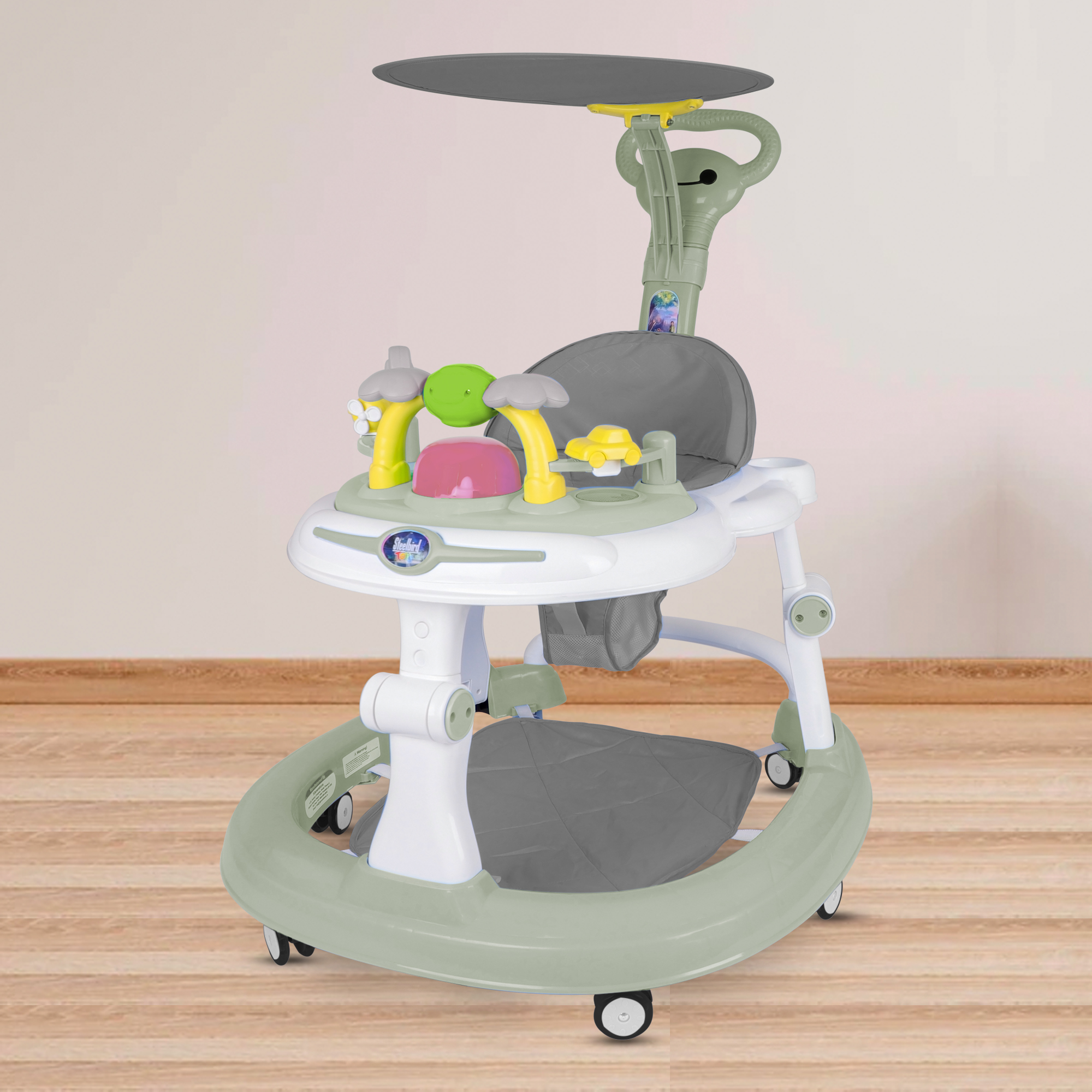 SEA GREEN BABY WALKER WITH SUN SHIELD