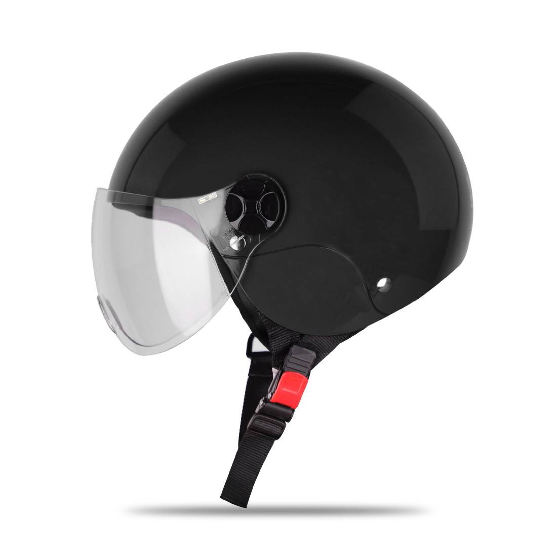 Steelbird SBH-16 Dex ISI Certified Open Face Helmet (Glossy Black with Clear Visor)