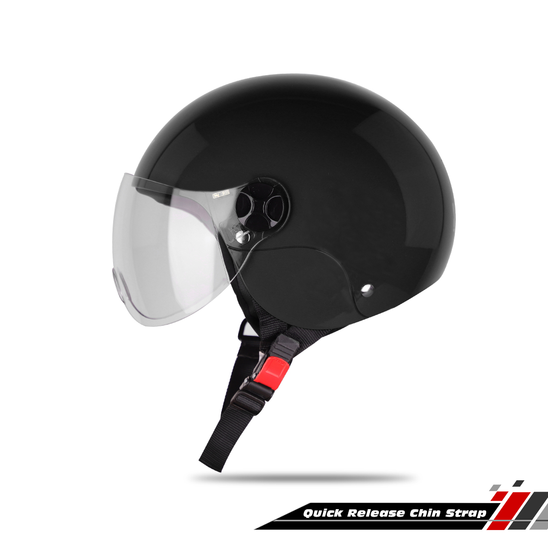 Steelbird SBH-16 Dex ISI Certified Open Face Helmet (Glossy Black With Clear Visor)