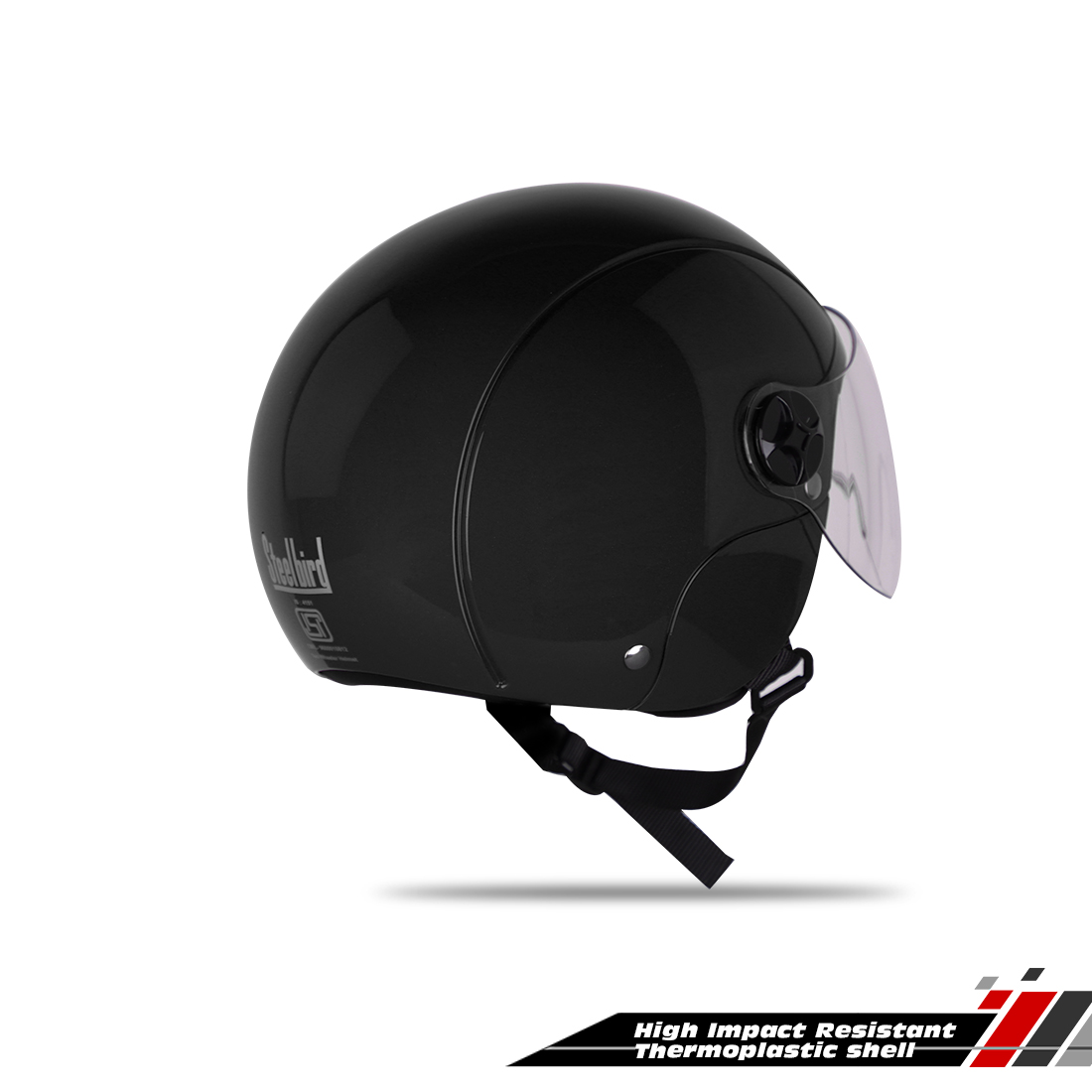 Steelbird SBH-16 Dex ISI Certified Open Face Helmet (Glossy Black With Clear Visor)