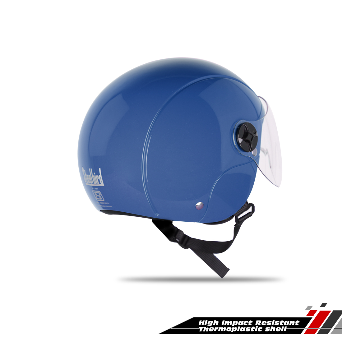 Steelbird SBH-16 Dex ISI Certified Open Face Helmet (Glossy Blue With Clear Visor)