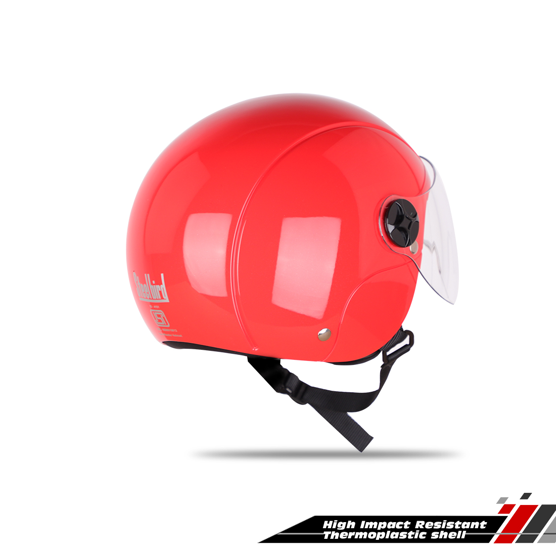 Steelbird SBH-16 Dex ISI Certified Open Face Helmet (Glossy Red With Clear Visor)