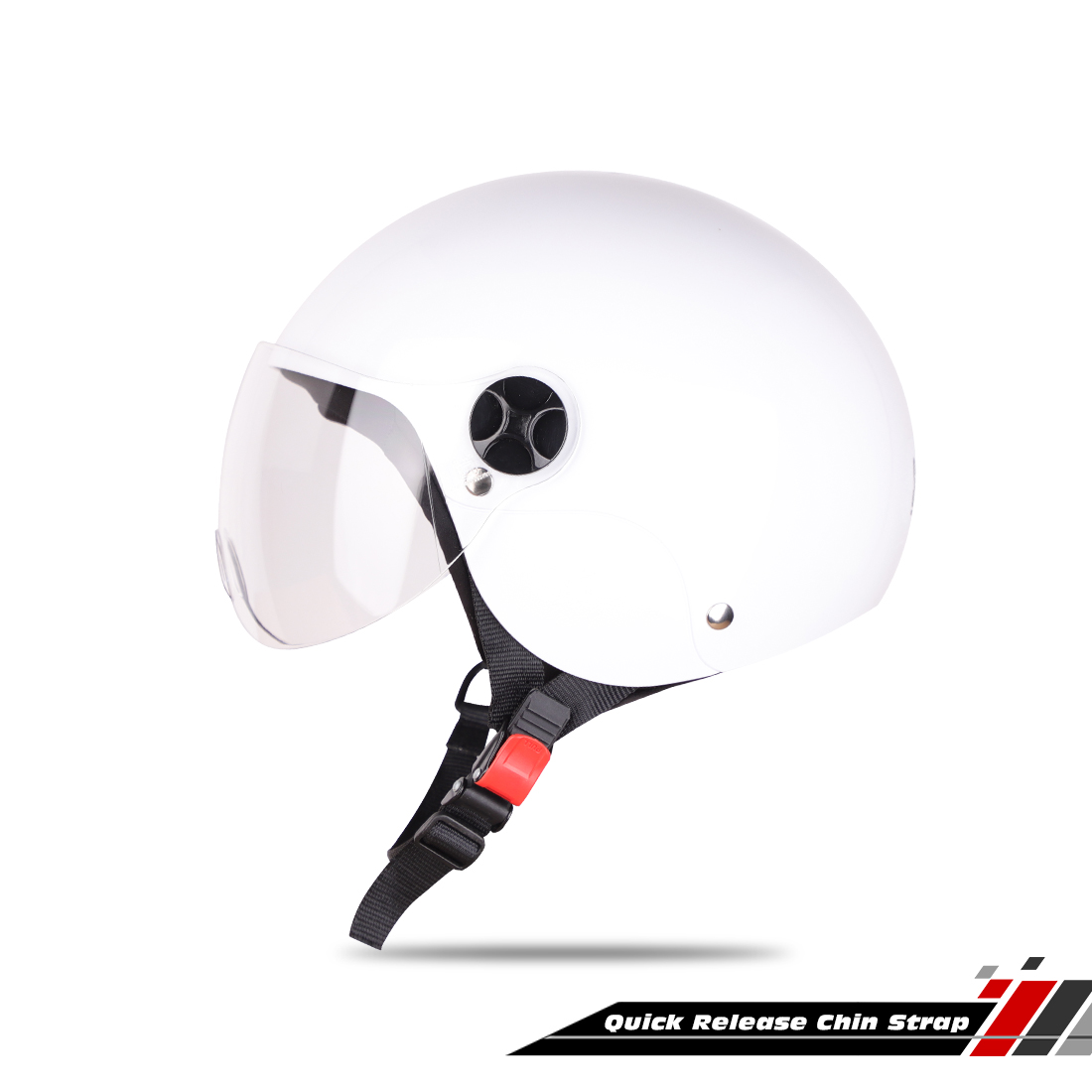 Steelbird SBH-16 Dex ISI Certified Open Face Helmet (Glossy White With Clear Visor)
