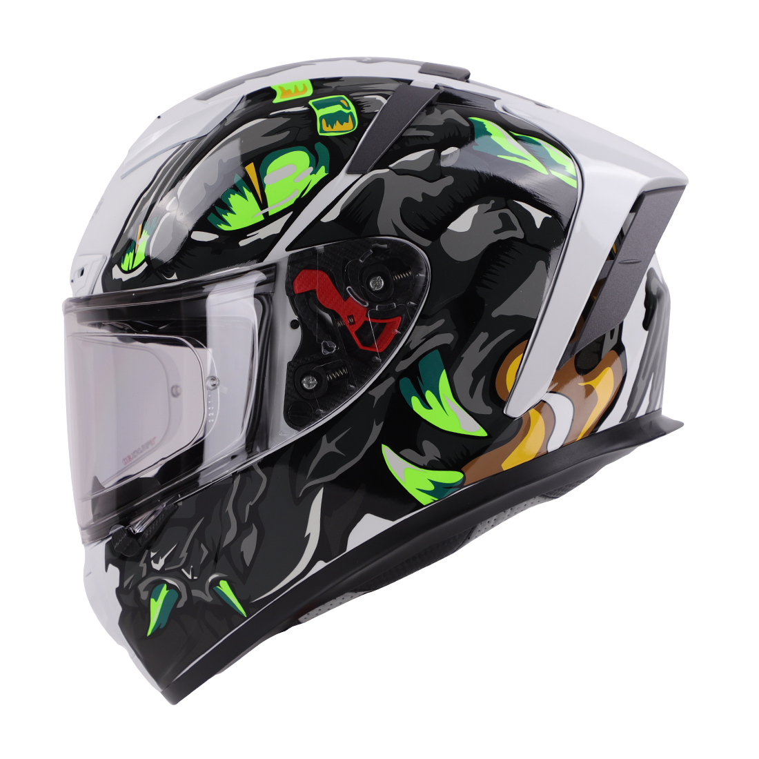 Steelbird SA-5 Monster ISI/DOT Certified Full Face Graphic Helmet With Outer Anti-Fog Clear Visor (Matt White Grey)