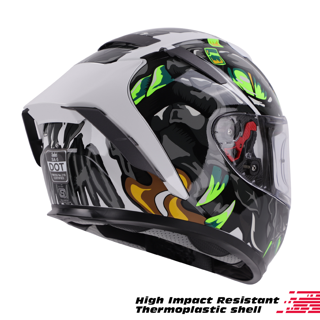 Steelbird SA-5 Monster ISI/DOT Certified Full Face Graphic Helmet With Outer Anti-Fog Clear Visor (Matt White Grey)