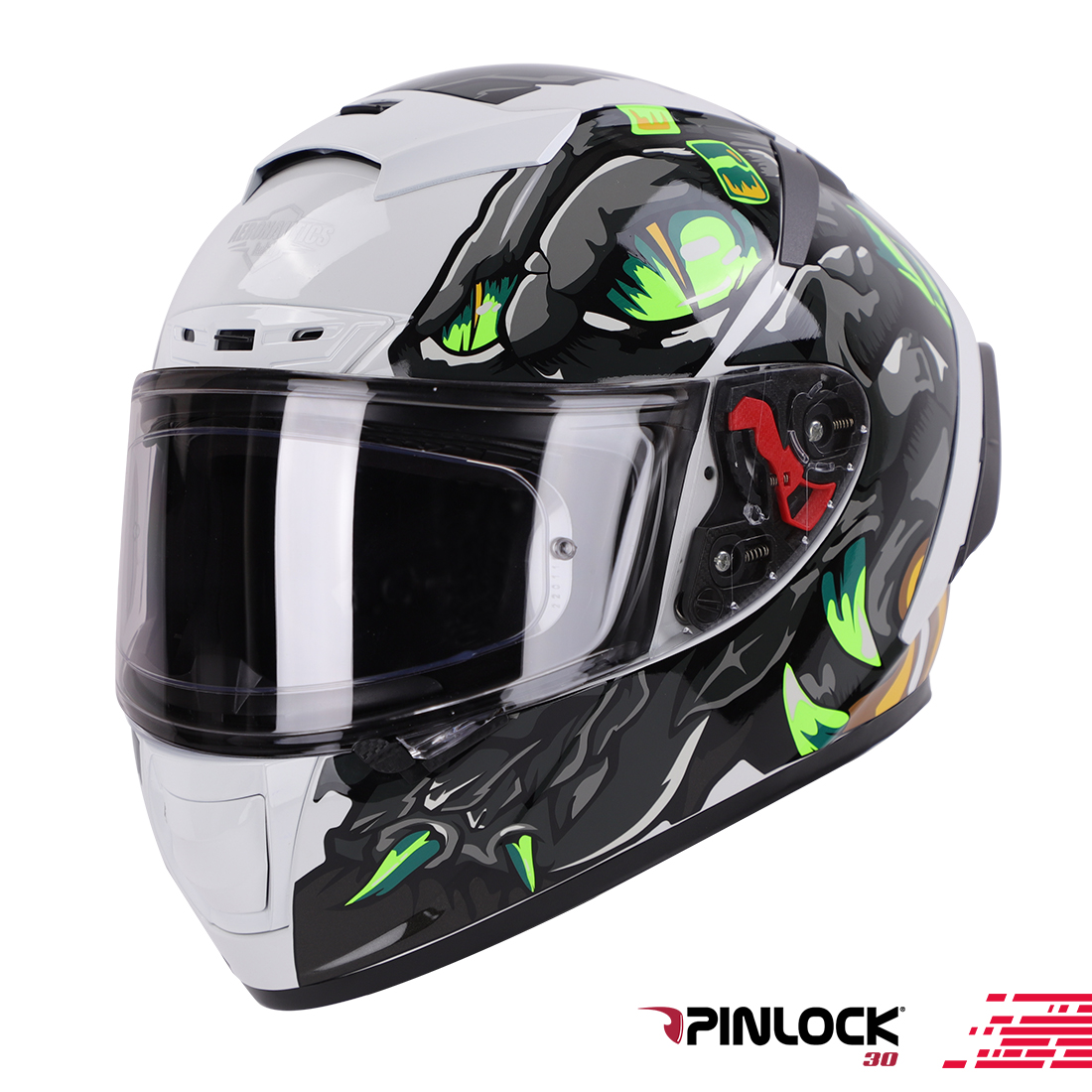 Steelbird SA-5 Monster ISI/DOT Certified Full Face Graphic Helmet With Outer Anti-Fog Clear Visor (Glossy White Grey)