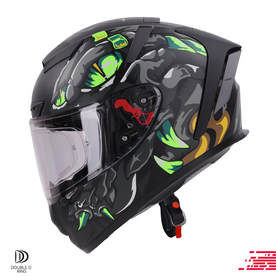 Steelbird SA-5 Monster ISI/DOT Certified Full Face Graphic Helmet With Outer Anti-Fog Clear Visor (Matt Black Grey)