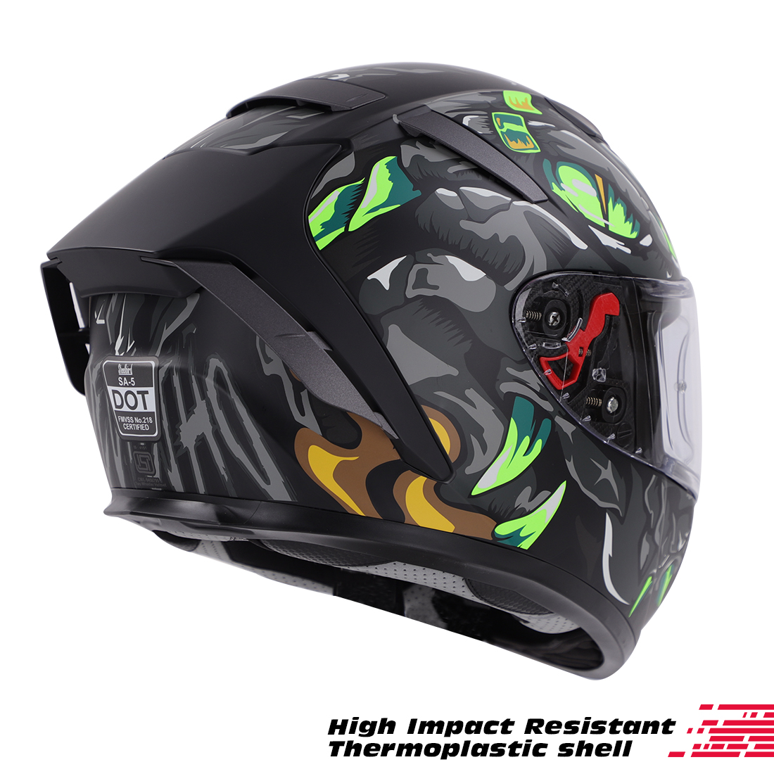 Steelbird SA-5 Monster ISI/DOT Certified Full Face Graphic Helmet With Outer Anti-Fog Clear Visor (Matt Black Grey)