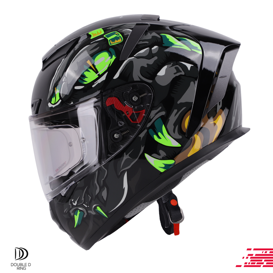 Steelbird SA-5 Monster ISI/DOT Certified Full Face Graphic Helmet With Outer Anti-Fog Clear Visor (Glossy Black Grey)