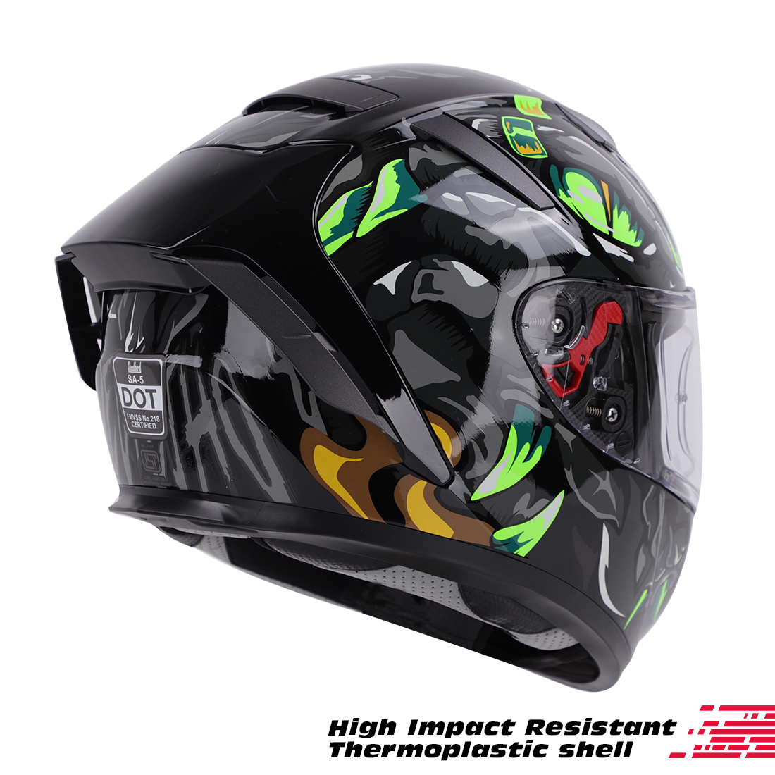 Steelbird SA-5 Monster ISI/DOT Certified Full Face Graphic Helmet With Outer Anti-Fog Clear Visor (Glossy Black Grey)