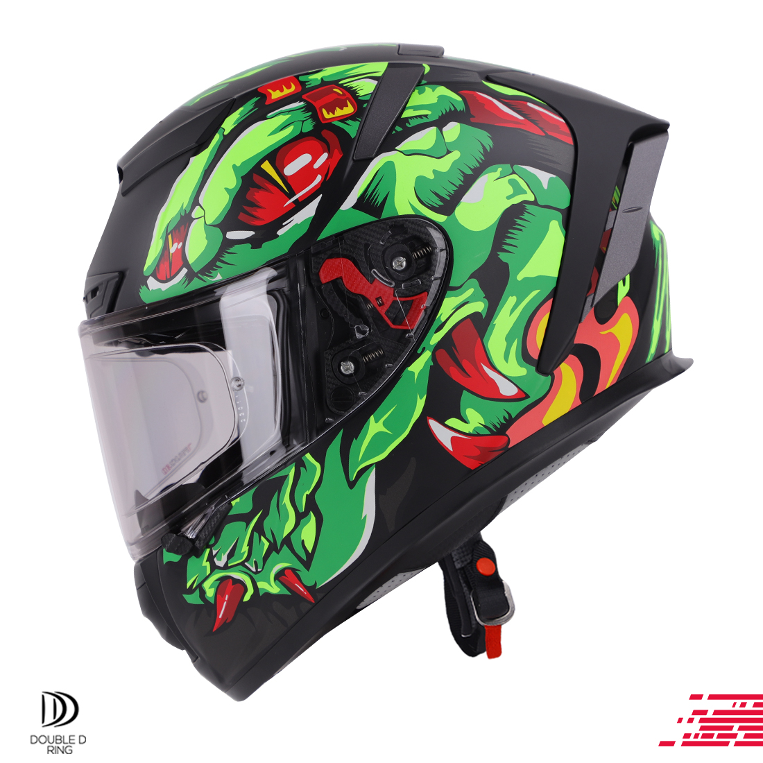Steelbird SA-5 Monster ISI/DOT Certified Full Face Graphic Helmet With Outer Anti-Fog Clear Visor (Matt Black Green)